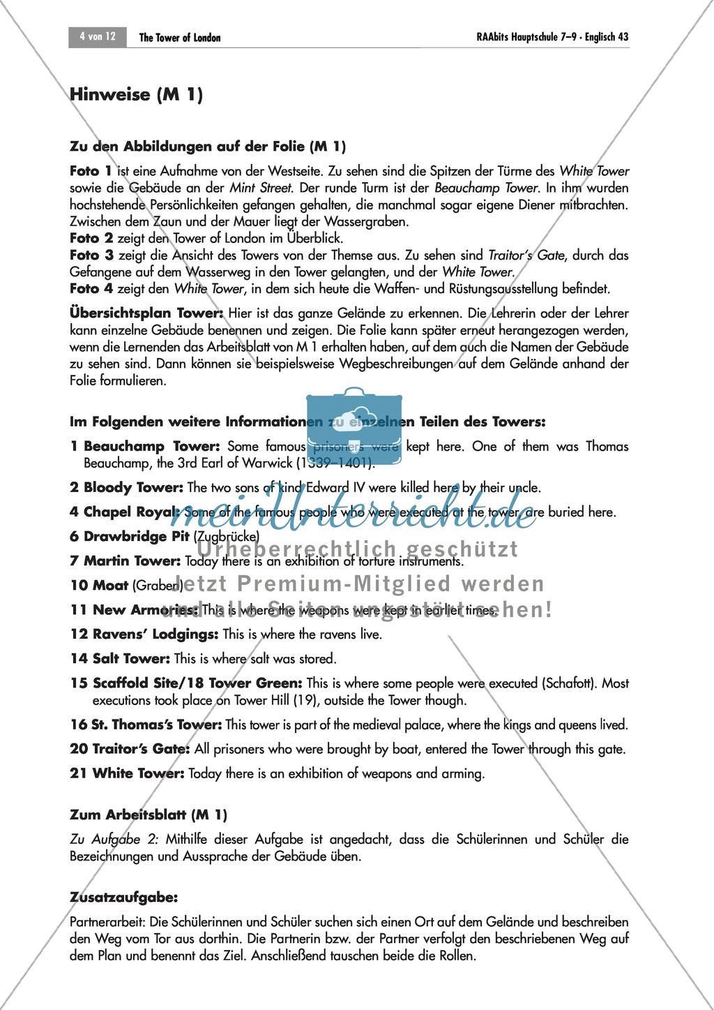 The Tower of London: Finding one's way on the site and background information with vocabulary work Preview 2