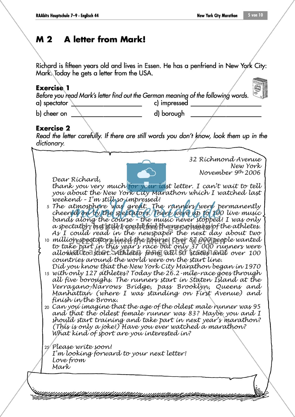 New York City Marathon: reading comprehension and completion of a dialogue Preview 1