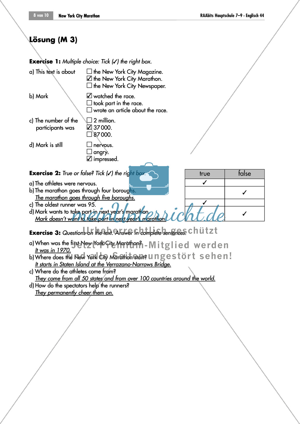 New York City Marathon: reading comprehension and completion of a dialogue Preview 3