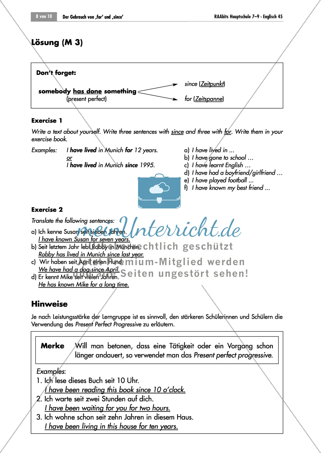 Übungen zum Gebrauch von "for" und "since" für "seit" + Lösungen Preview 7