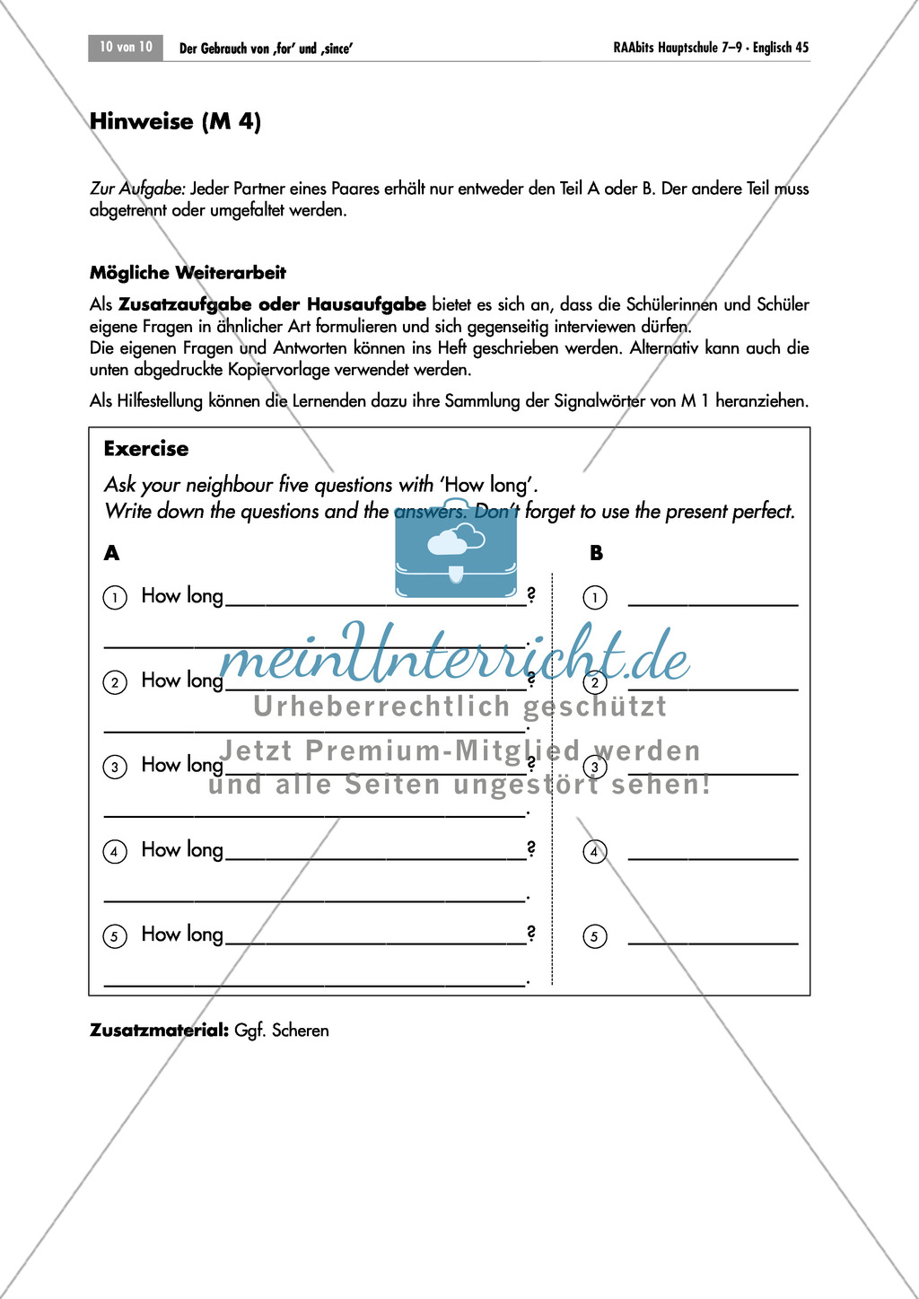 Übungen zum Gebrauch von "for" und "since" für "seit" + Lösungen Preview 9