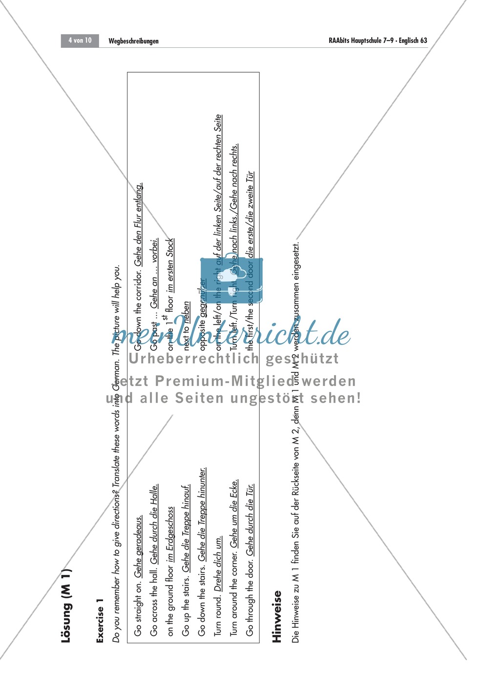 Useful phrases for giving directions and independent description of the way to a
