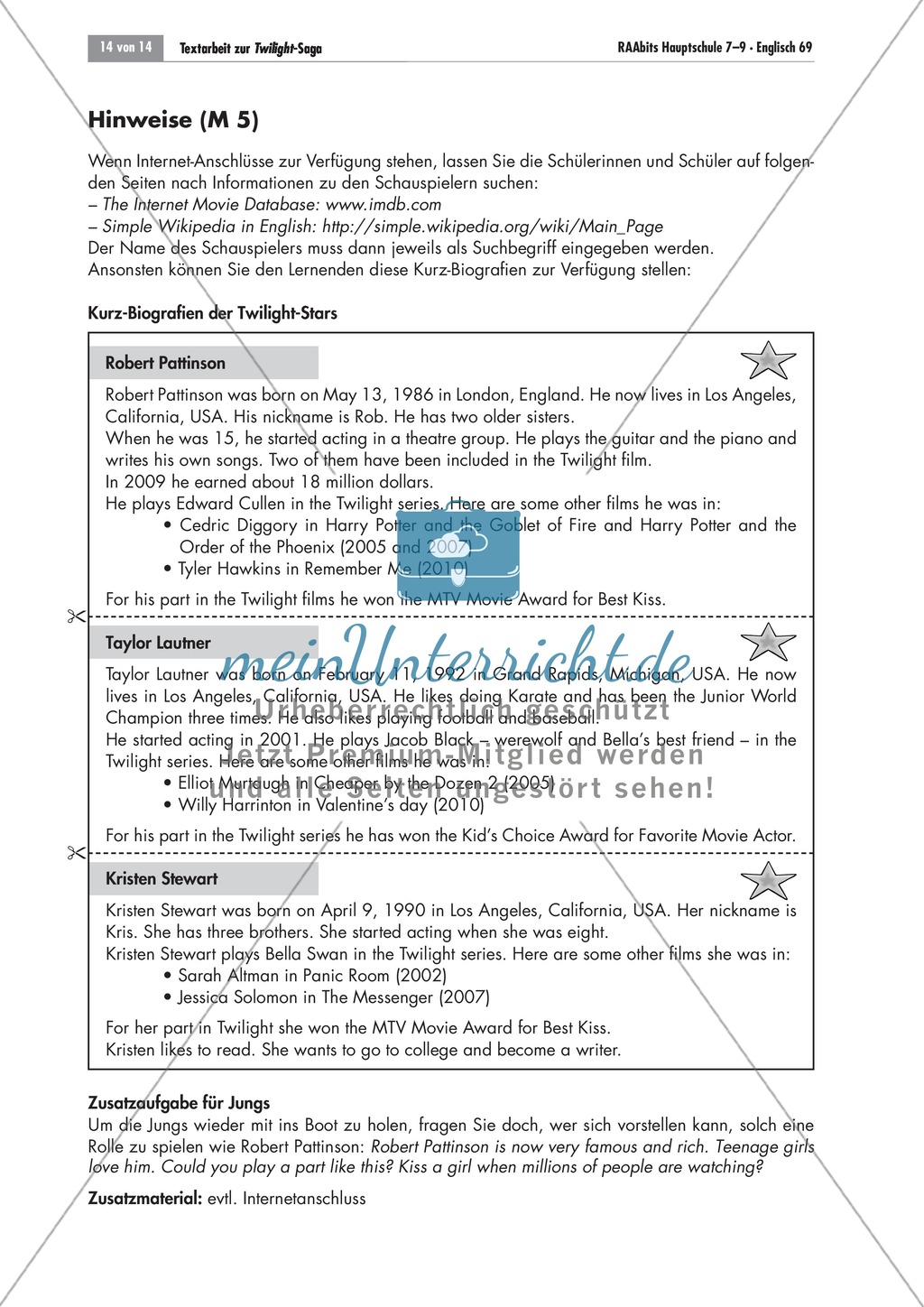 Who's your star? The actors in the Twilight films: worksheet Preview 2