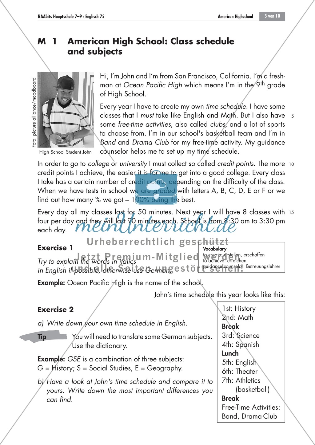 American High School: getting to know the system and comparing it to Germany; worksheets and explanations Preview 1