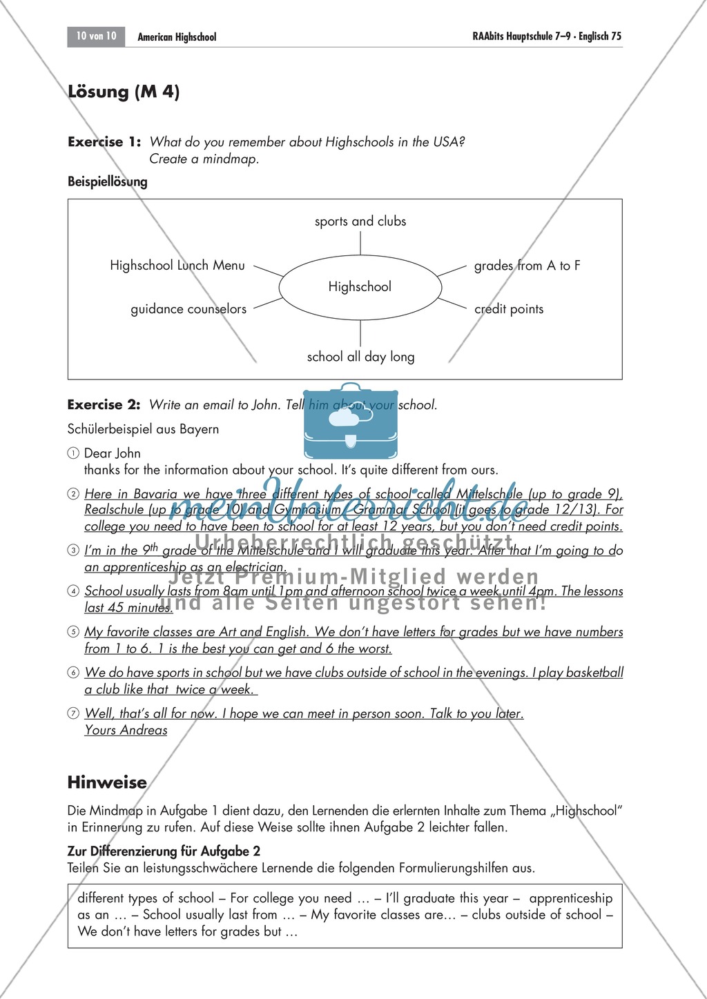 American High School: getting to know the system and comparing it to Germany; worksheets and explanations Preview 4
