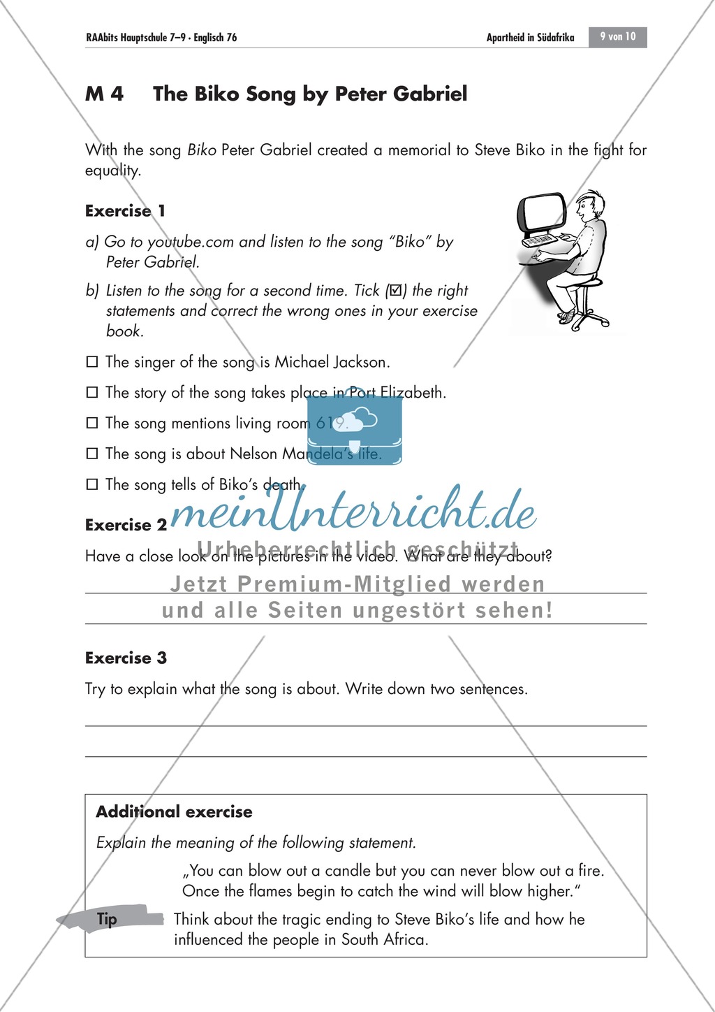 Apartheid South Africa: The Biko song by Peter Gabriel; worksheets and explanations Preview 1