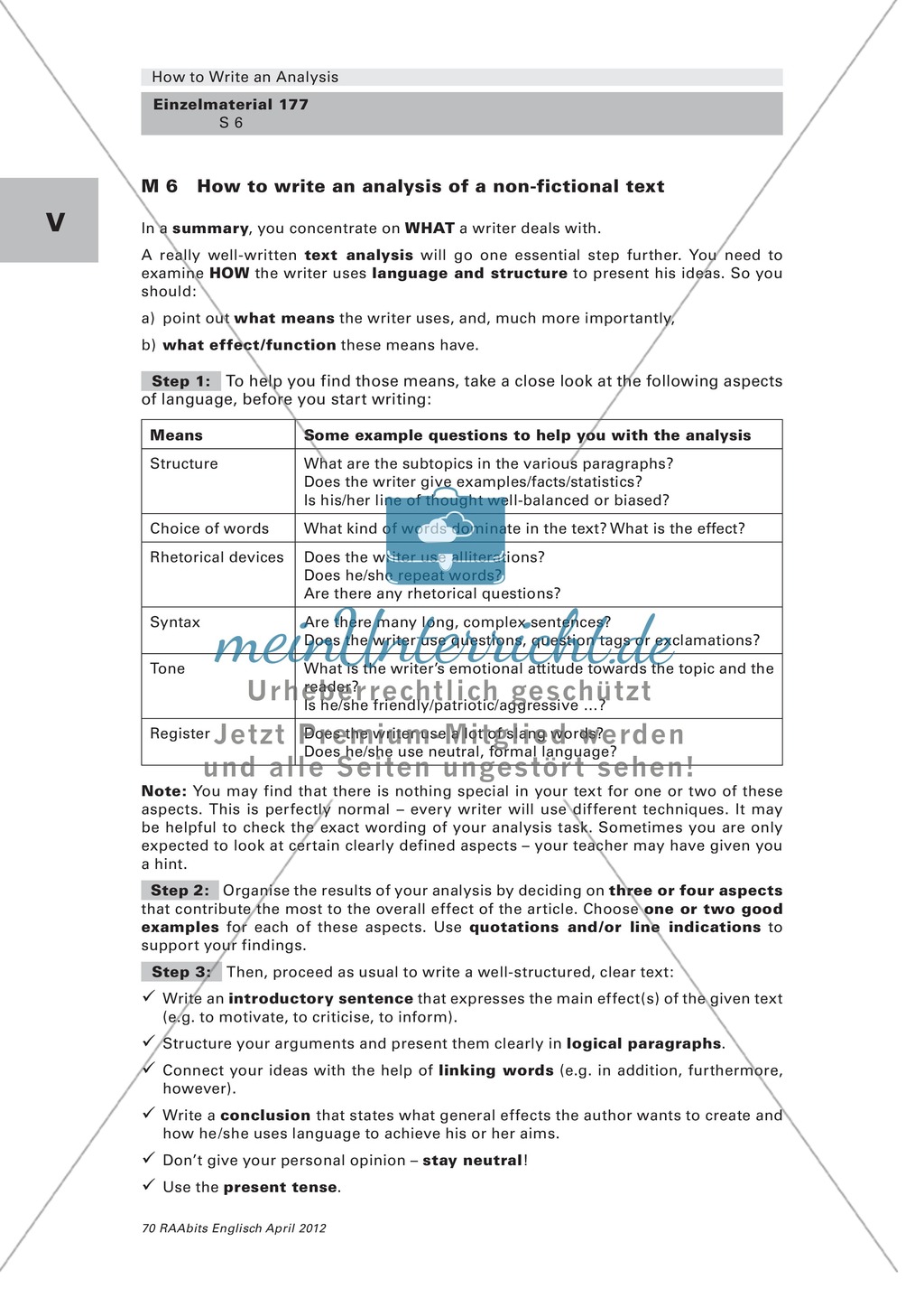 Writing an analysis of a non-fictional text: method sheet Preview 1