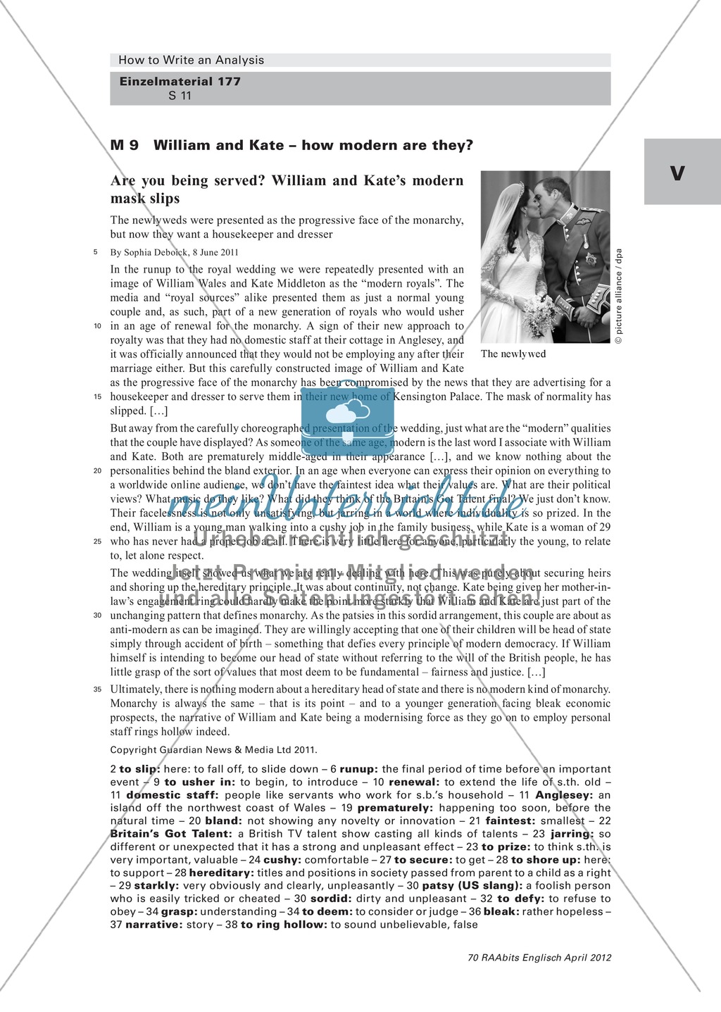 A newspaper article on William and Kate: guided analysis and useful phrases Preview 1