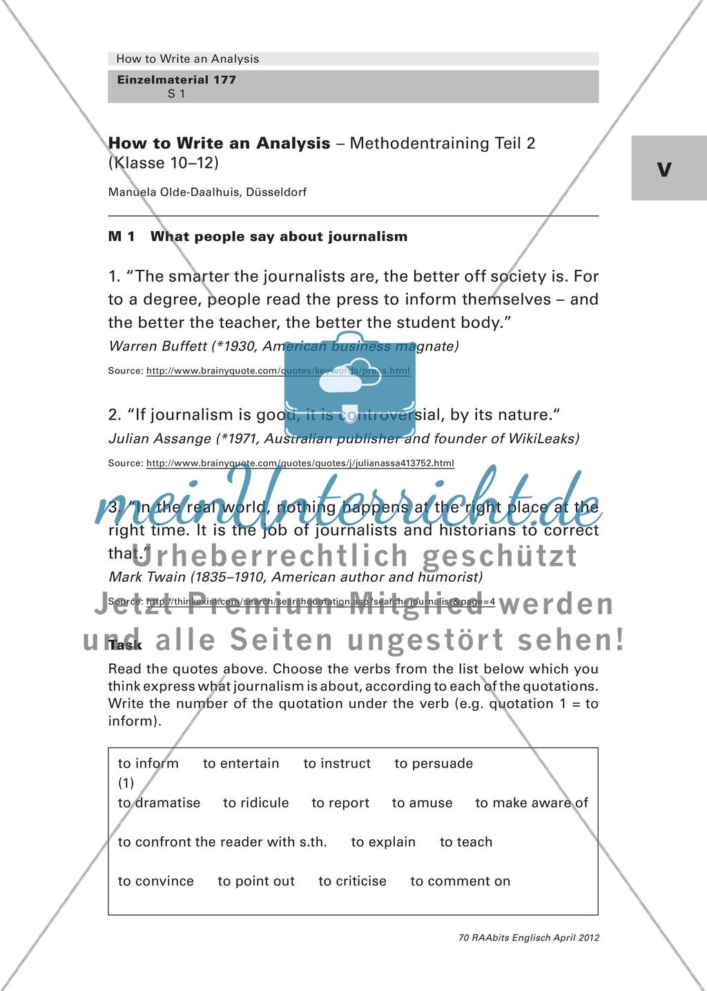 How to Write an Analysis – Methodentraining Teil 2 (Klasse 10–12) Preview 1