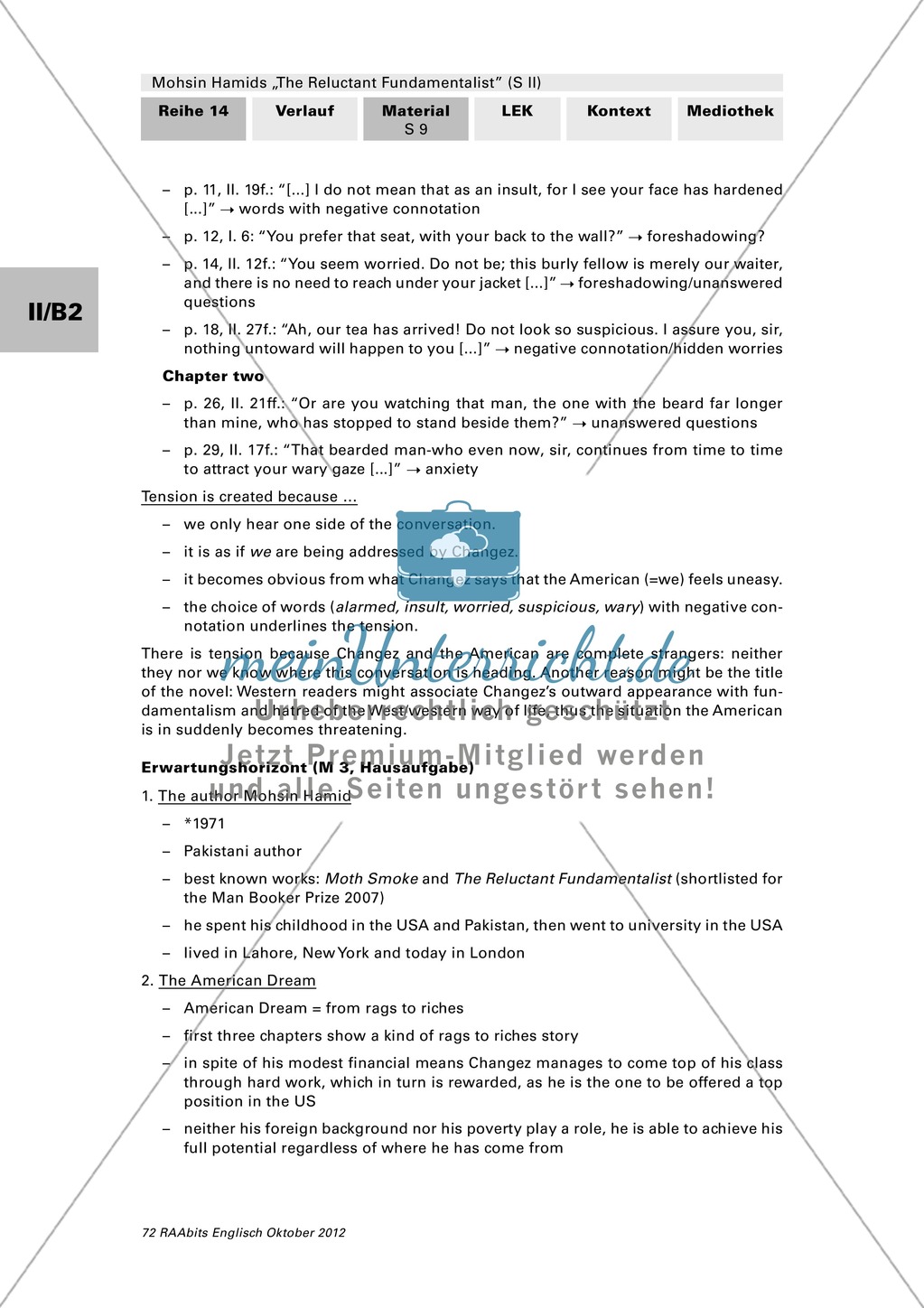 "A key scene from the novel" und "Focus on chapters one and two": Einstieg in die Arbeit mit dem Roman "The Reluctant Fundamentalist" von Mohsin Hamid. Enthält einen Romanauszug, Arbeitsaufträge für Schüler, didaktische Erläuterungen und einen reading log Preview 8