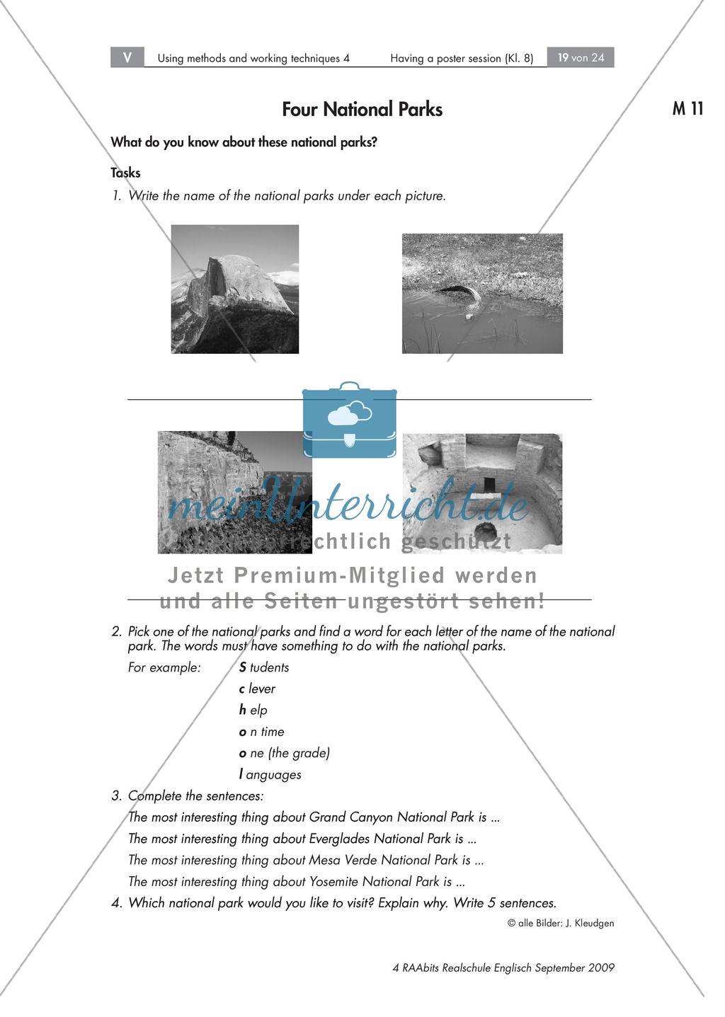 Having a poster session - Sinnentnehmendes Lesen an Texten über US-amerikanische Städte und Nationalparks üben: Übungen + Lösungen Preview 14