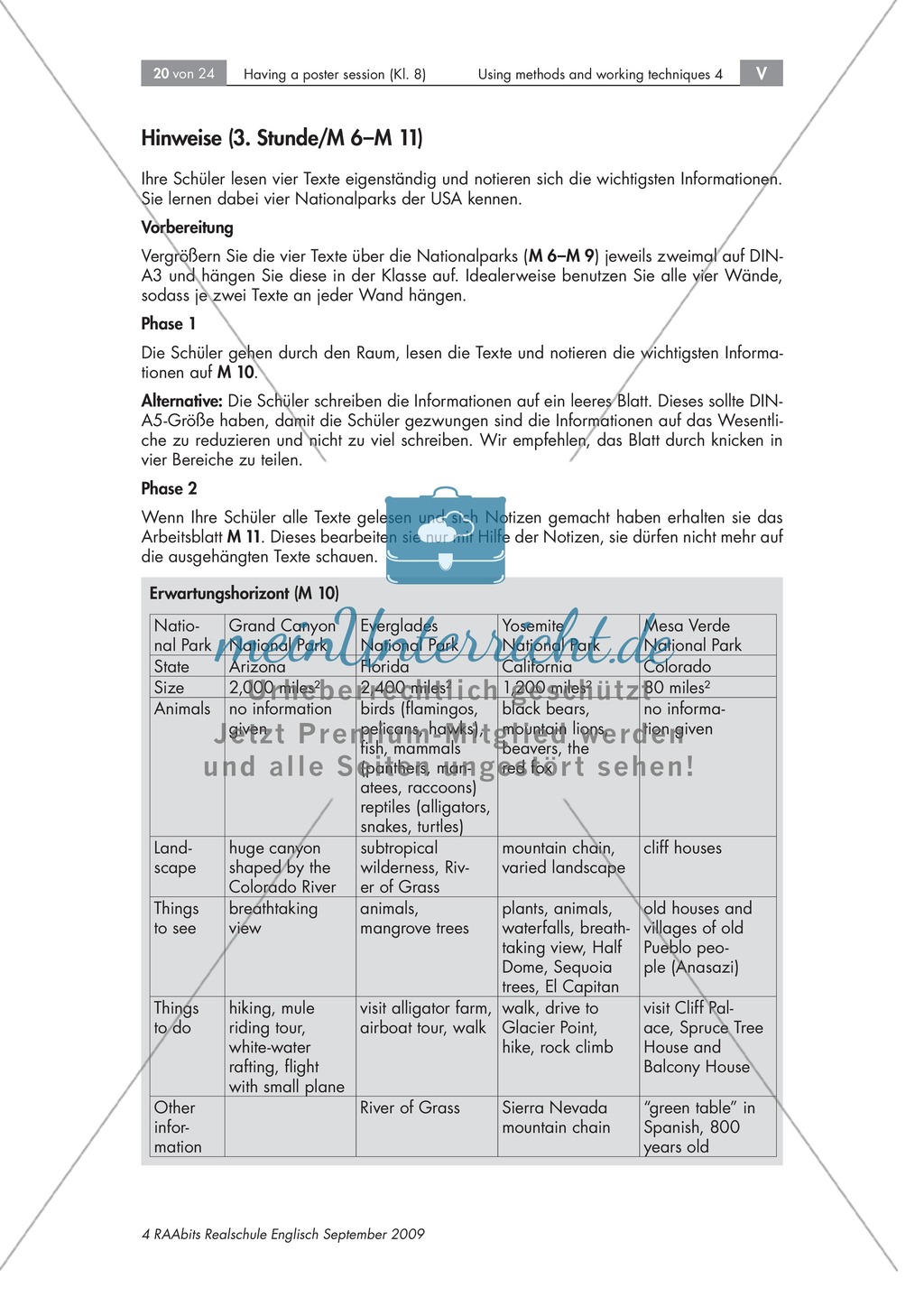 Having a poster session - Sinnentnehmendes Lesen an Texten über US-amerikanische Städte und Nationalparks üben: Übungen + Lösungen Preview 15