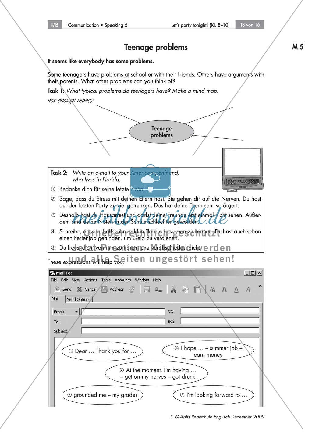 Typical teenage problems - mithilfe einer Mindmap verfassen die Schüler eine E-Mail zu Jugendproblemen Preview 1