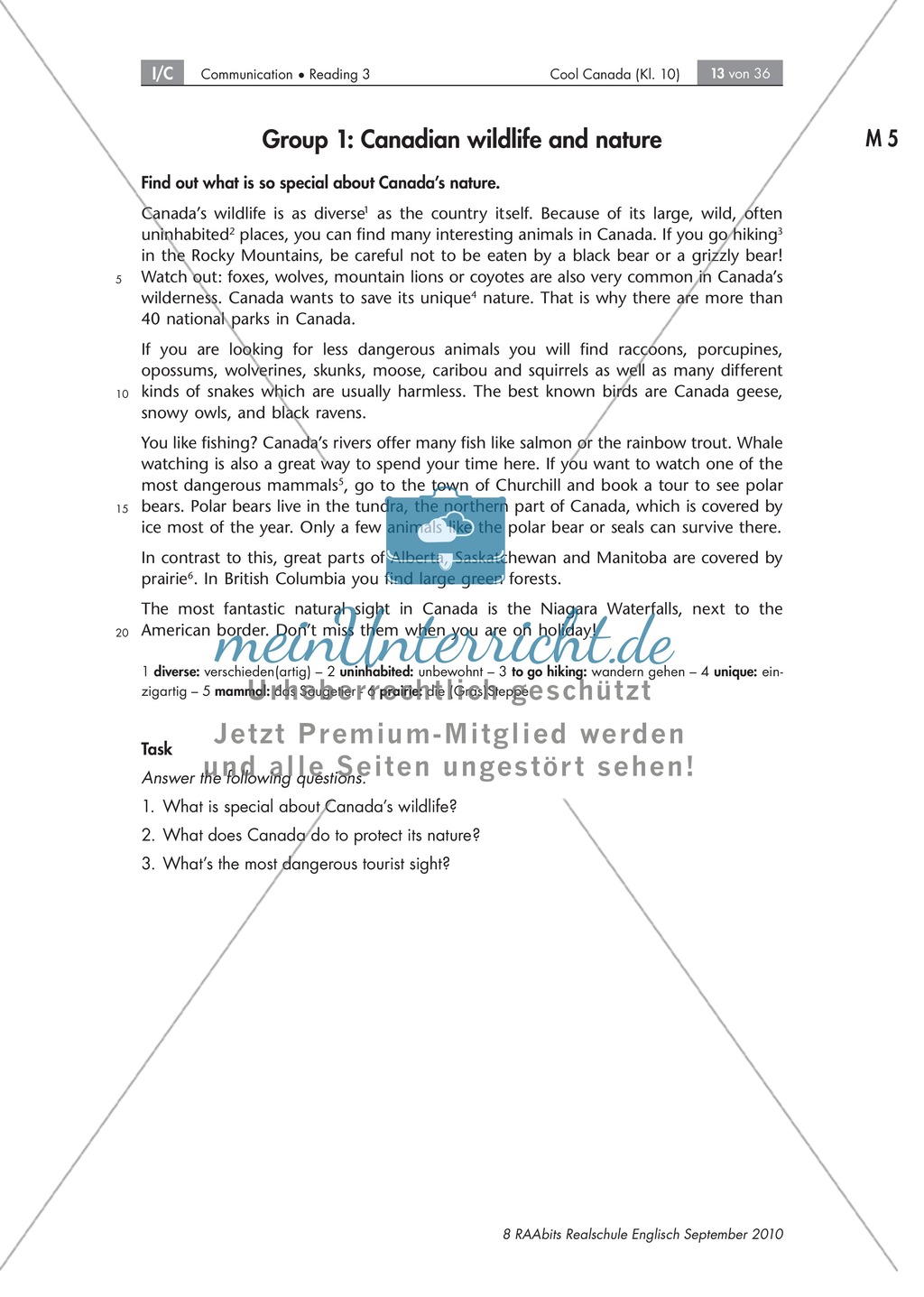 Textarbeit an Sachtexten über Kanada: Übungen zum Textverständnis + Lösungen Preview 7