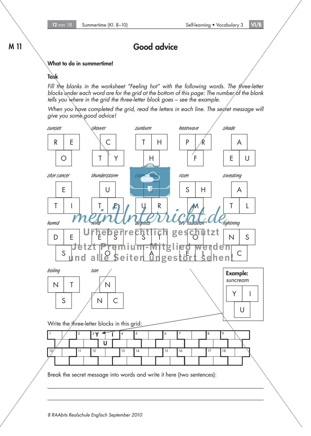 Summertime and "Summer weather": Vokabeln in Textform, Lückentext als Tagebucheintrag zum Thema Sommer. Mit didaktischen Erläuterungen, Lösungen und Hilfen für Schüler Preview 4