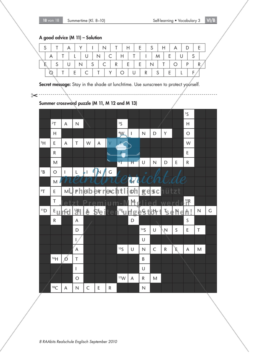 Summertime and "Summer weather": Vokabeln in Textform, Lückentext als Tagebucheintrag zum Thema Sommer. Mit didaktischen Erläuterungen, Lösungen und Hilfen für Schüler Preview 6