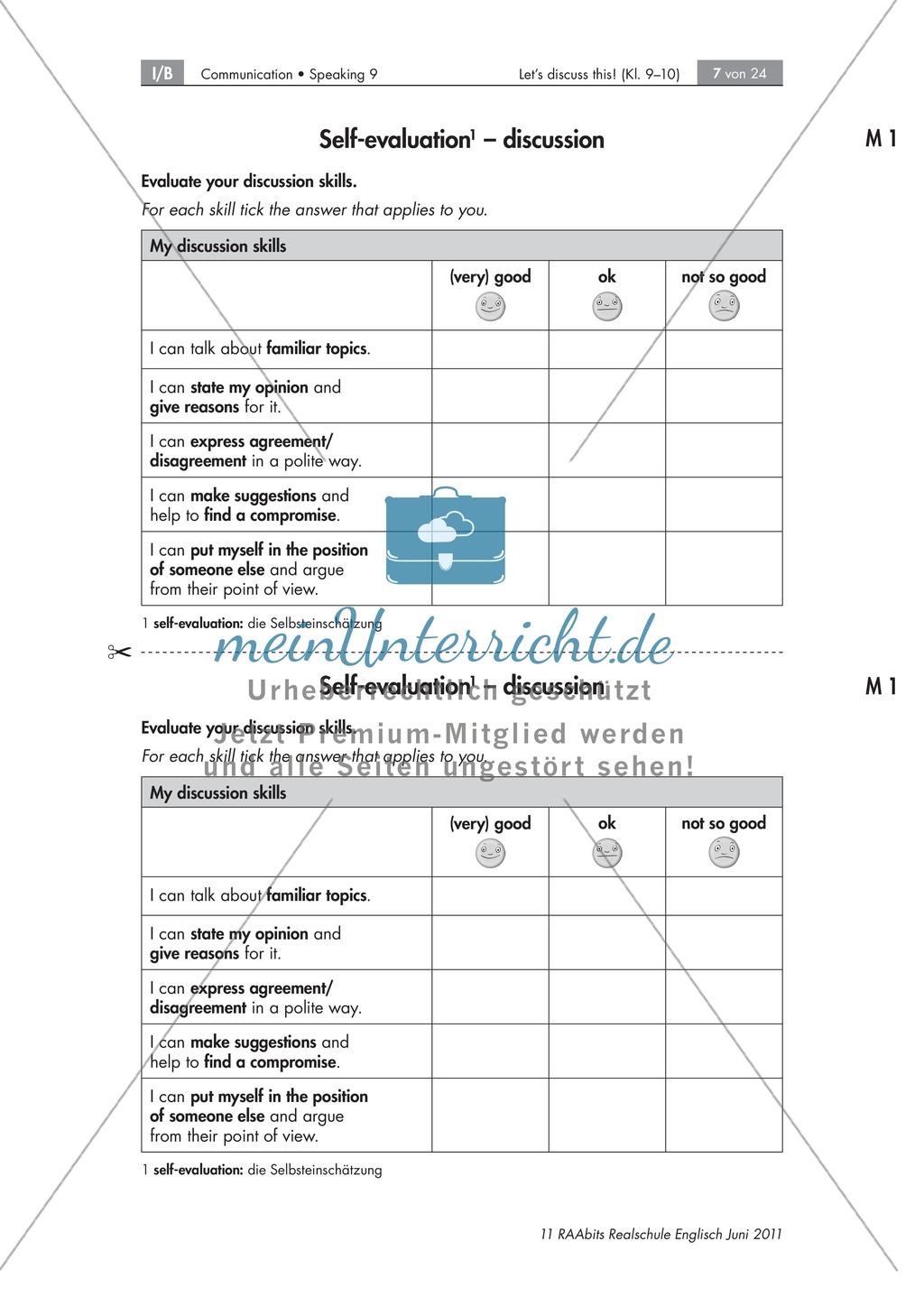 Arbeitsblätter zum Einschätzen der persönlichen Diskussionskompetenz und sowie der Diskussionsfähigkeiten der Mitschüler Preview 1