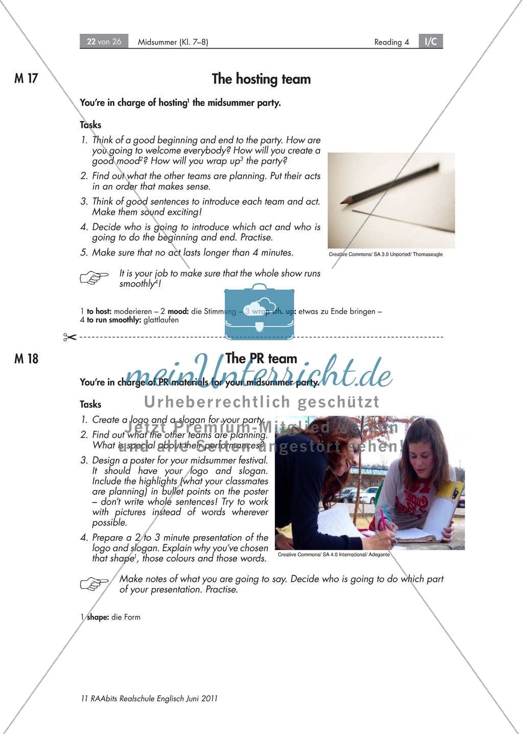 Planning and celebrating a midsummer party: a project. Role cards Preview 4