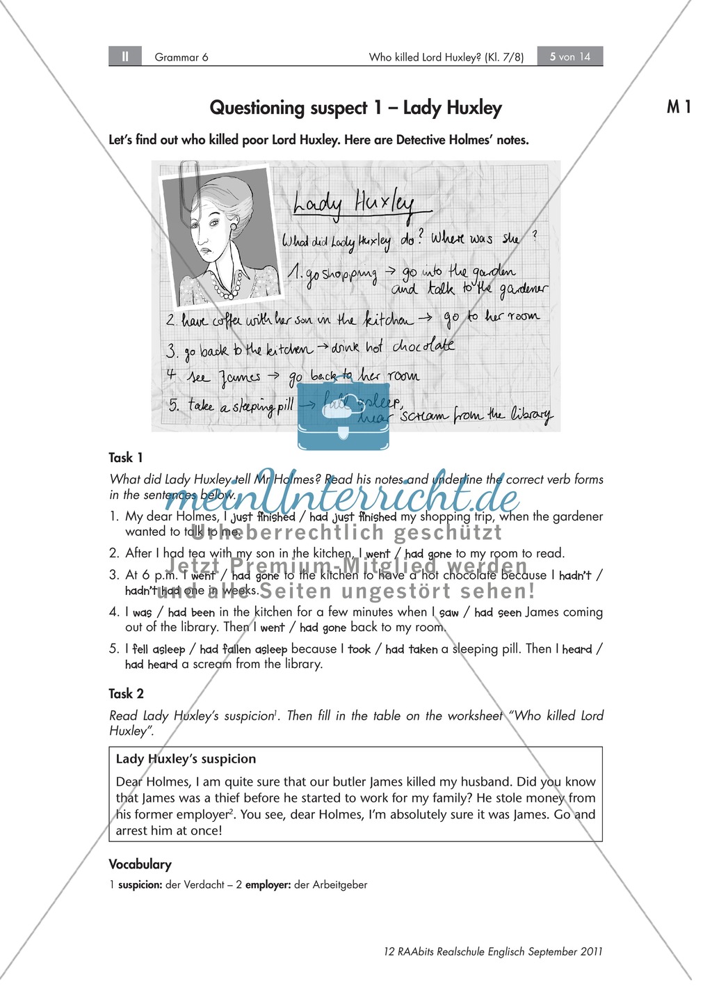 Übungen zum Simple Past und Past Perfect anhand einer Kriminalgeschichte: Hinweise + Übungen Preview 1