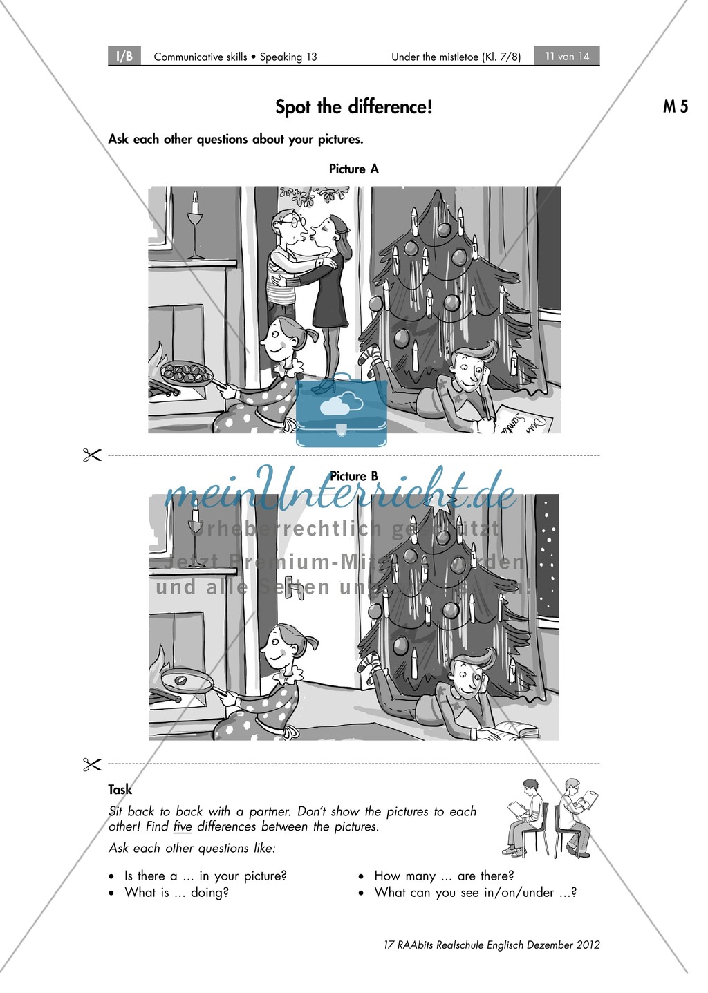 Kisses under the mistletoe: Bilderrätsel zur Wiederholung von Fragestellungen sowie Weihnachtslied zum Anwenden und Verstehen von Weihnachtsvokabular. Mit didaktischen Anmerkungen und Erwartungshorizont. Preview 1