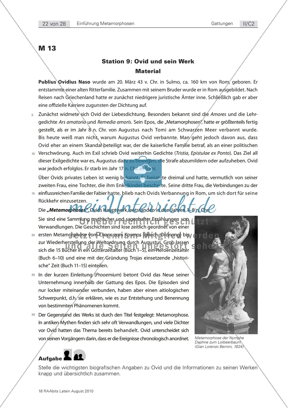 Ovid und sein Werk: Informationstext zur Biographie Ovids und der Entstehungsgeschichte seiner ...
