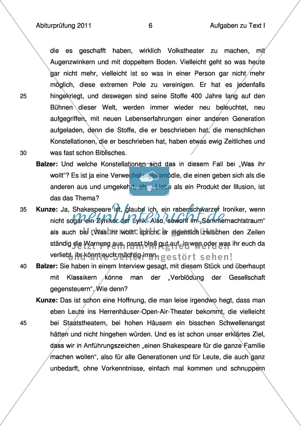 Abiturprüfung 2011 - Textaufgabe II + Aufgabenteil Preview 3