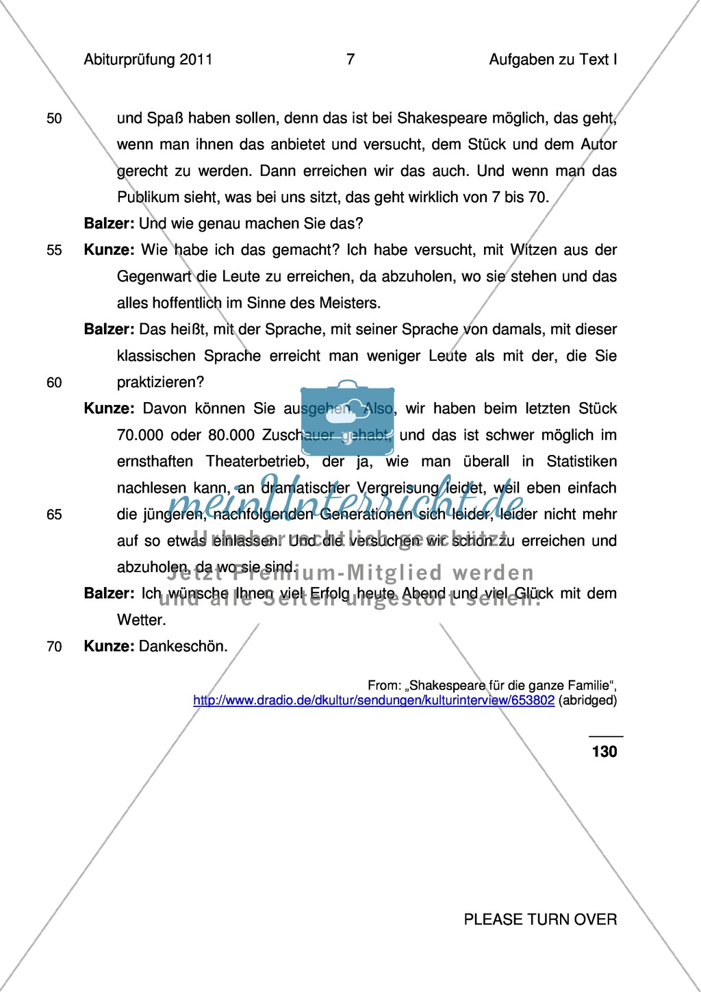 Abiturprüfung 2011 - Textaufgabe II + Aufgabenteil Preview 4