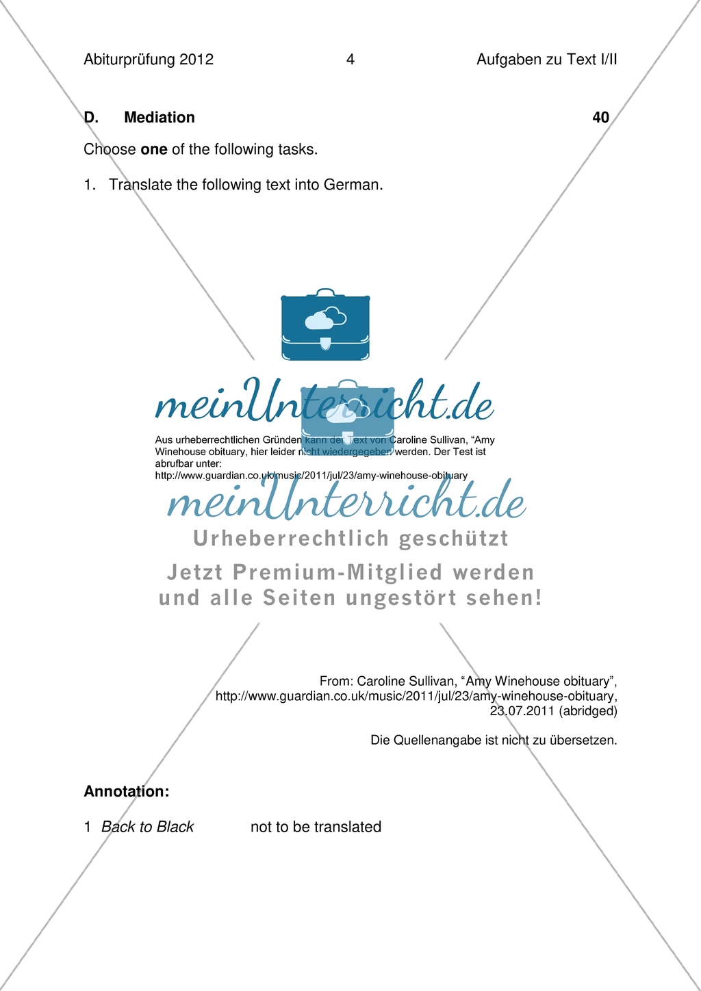 Abiturprüfung Bayern 2012 - Textaufgabe I + Aufgabenteil Preview 3