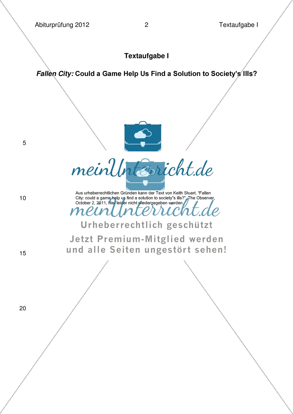 Abiturprüfung Bayern 2012 - Textaufgabe I + Aufgabenteil Preview 8