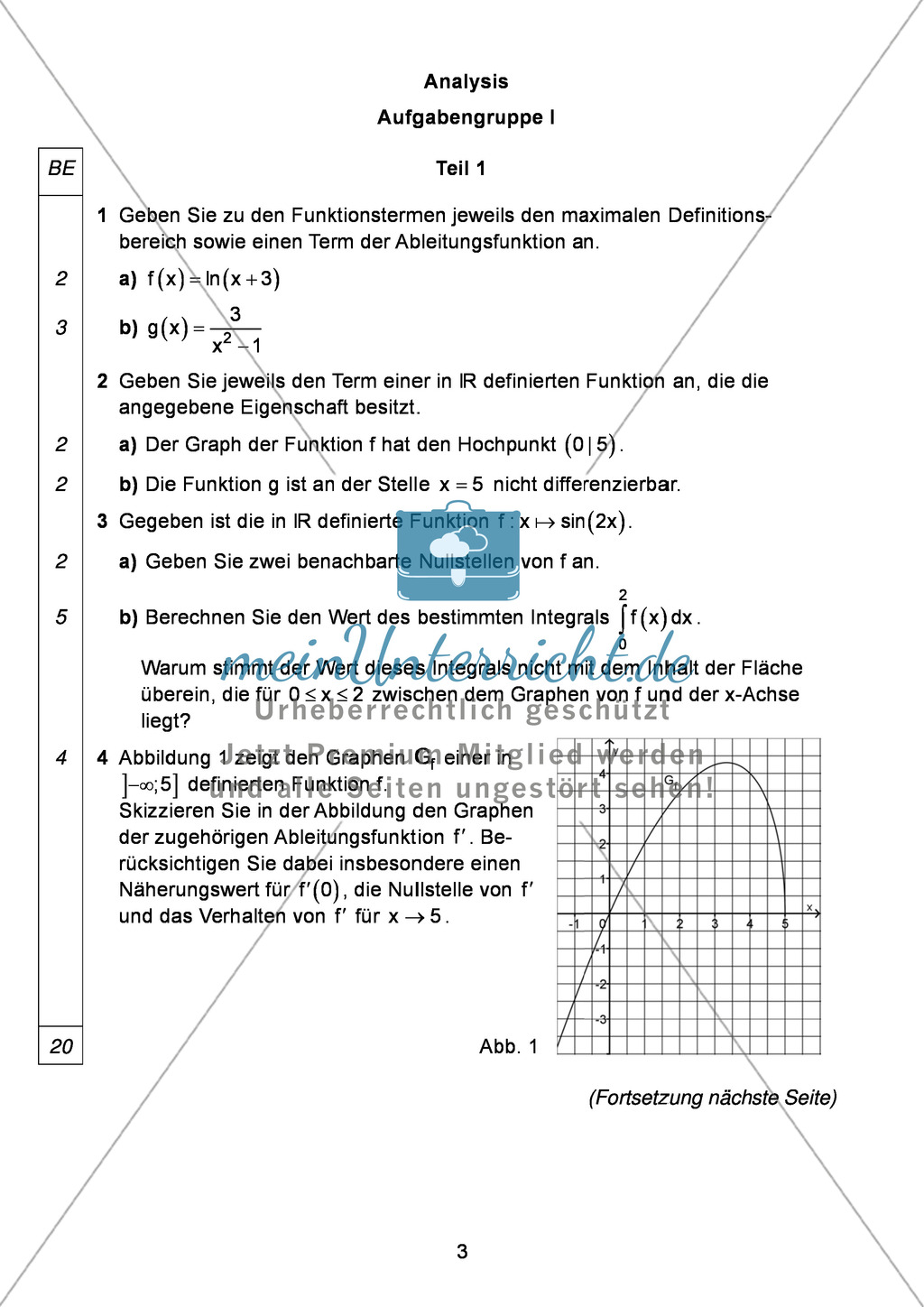Abituraufgaben Bayern 2012 für Mathematik: Aufgabe zum Thema Analysis - Aufgabengruppe I Preview 1