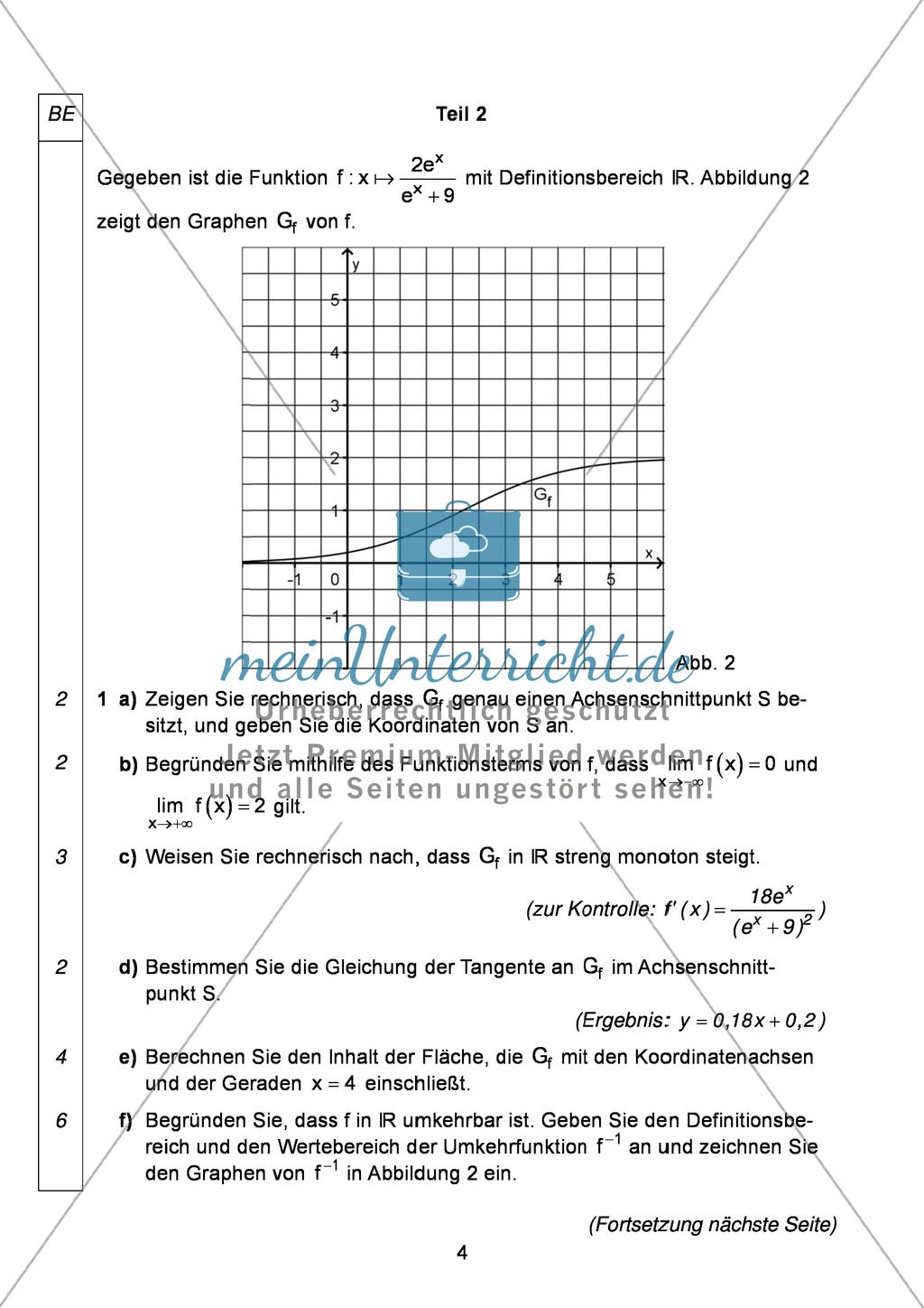 Abituraufgaben Bayern 2012 für Mathematik: Aufgabe zum Thema Analysis - Aufgabengruppe I Preview 2