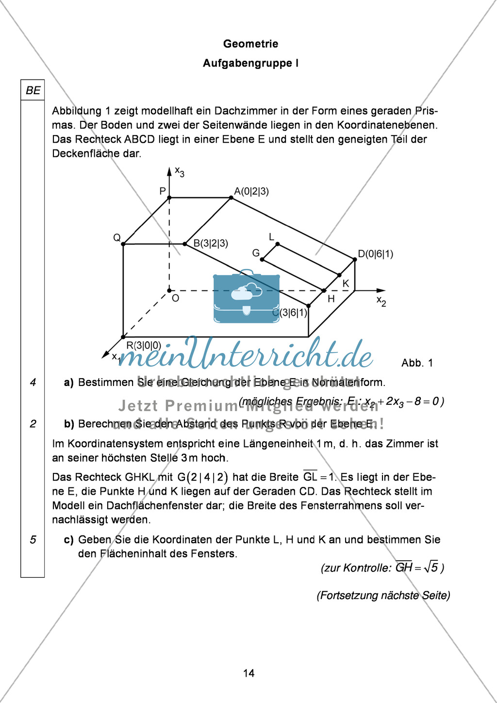 Abituraufgaben Bayern 2012 für Mathematik: Aufgabe zum Thema Geometrie - Aufgabengruppe I Preview 1