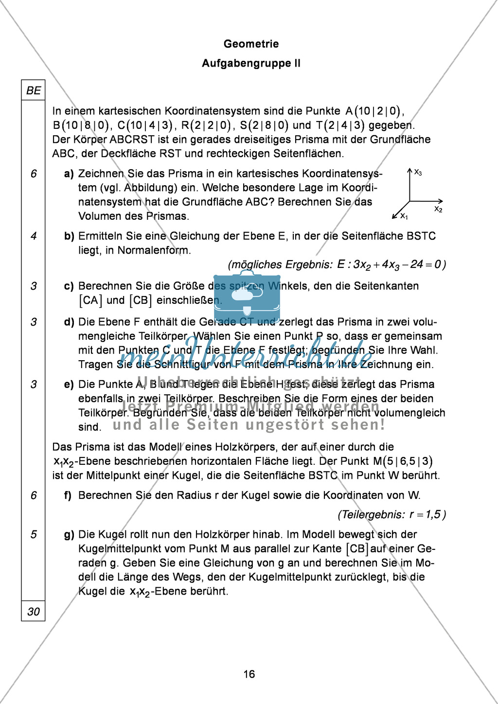 Abituraufgaben Bayern 2012 für Mathematik: Aufgabe zum Thema Geometrie - Aufgabengruppe II Preview 1