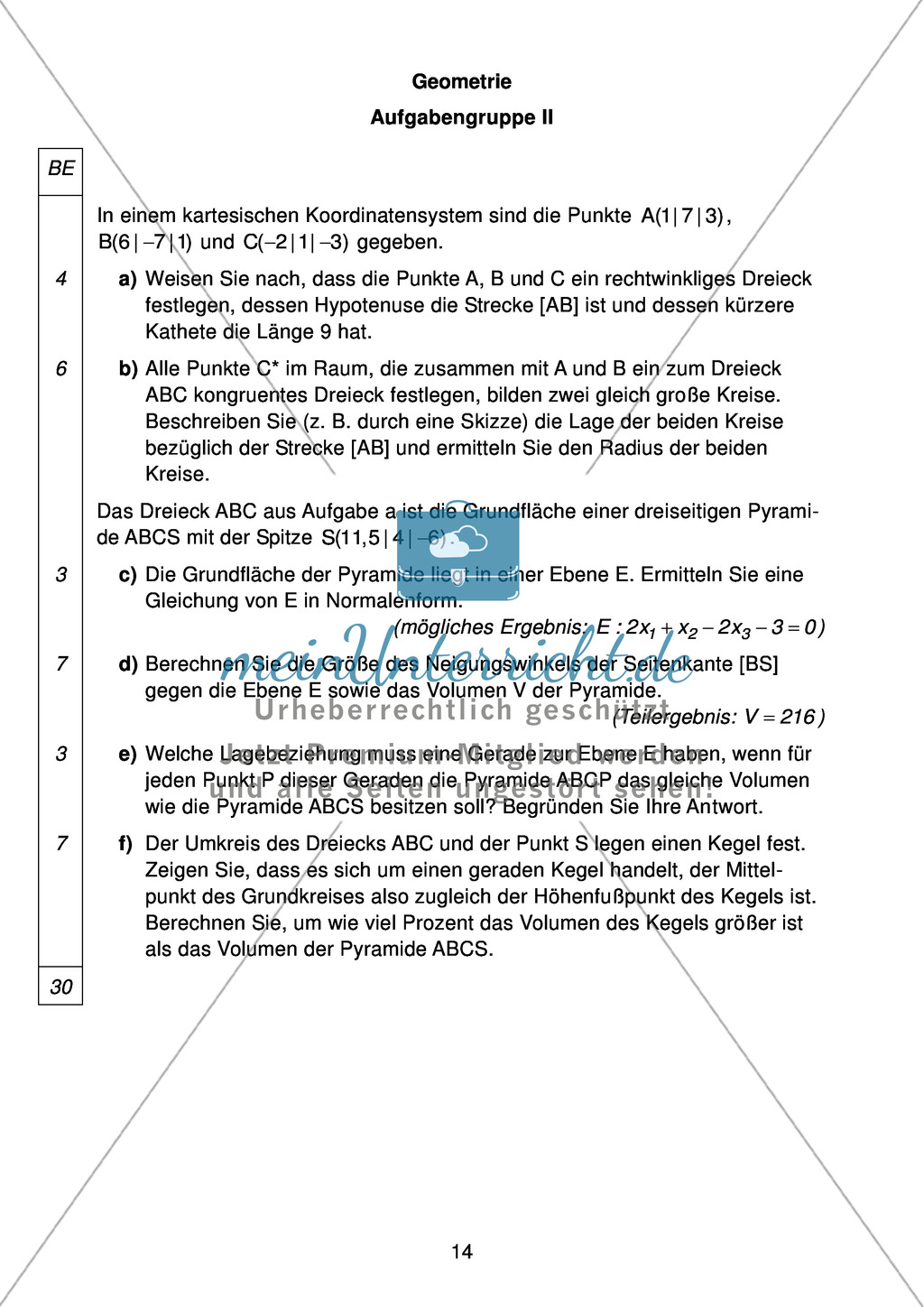 Abituraufgaben Bayern 2011 für Mathematik: Aufgaben zu Analysis, Stochastik und Geometrie Preview 13