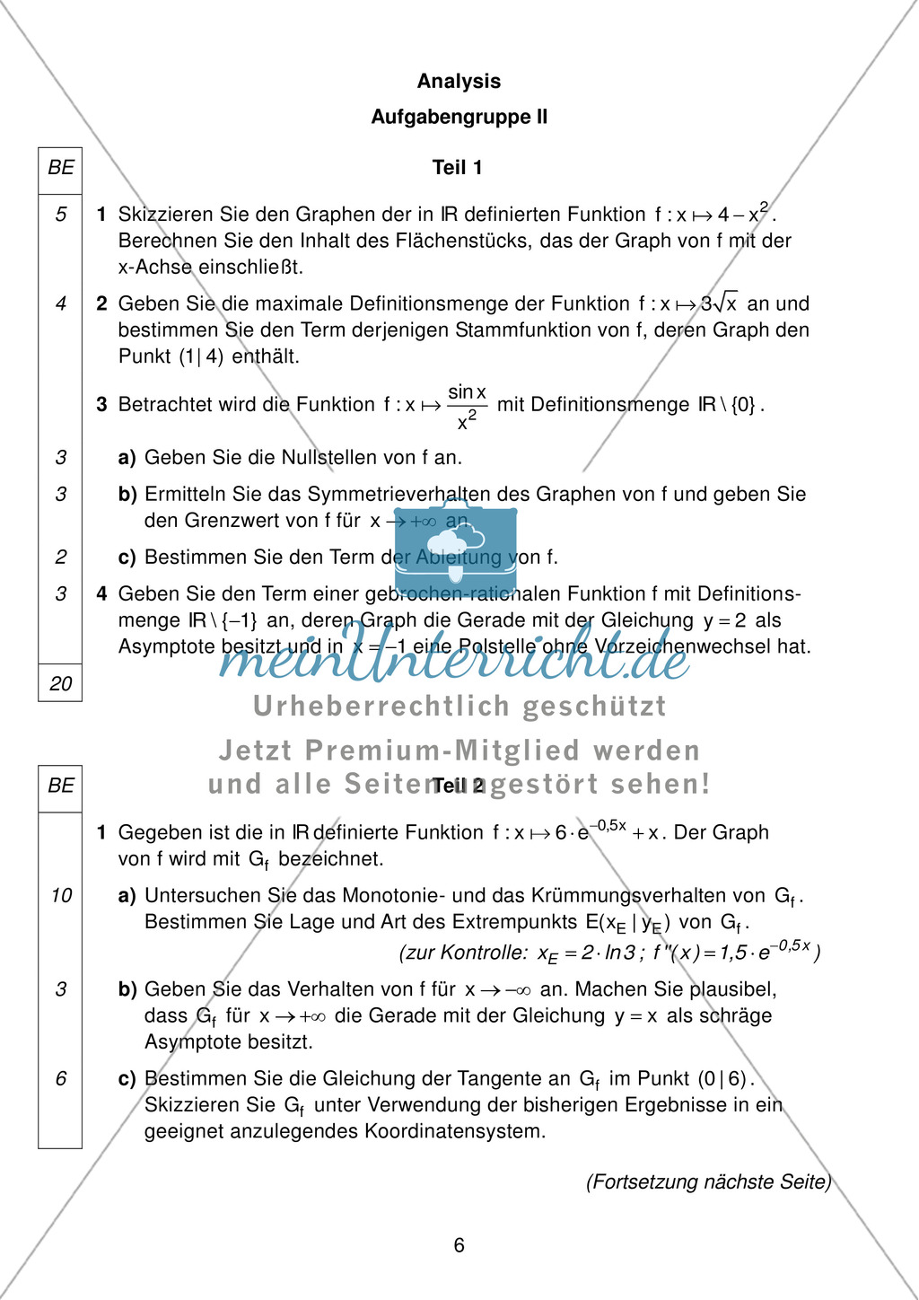 Abituraufgaben Bayern 2011 für Mathematik: Aufgaben zu Analysis, Stochastik und Geometrie Preview 5