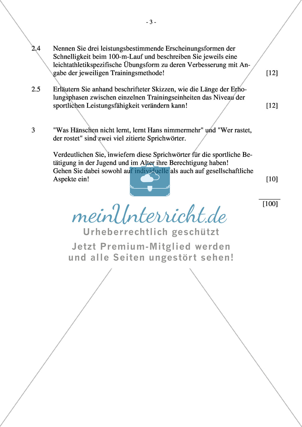 Abituraufgaben Bayern 2011: Sportbiologie/Trainingslehre und Bewegungslehre Psychologische, soziale und gesellschaftspolitische Bedeutung des Sports. Preview 3
