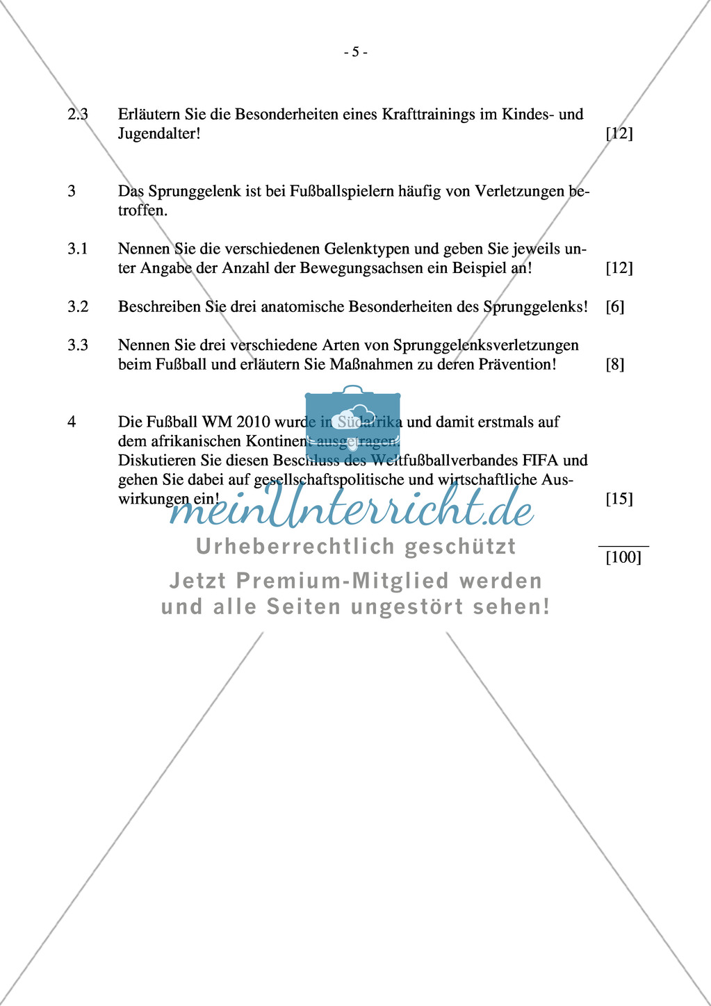 Abituraufgaben Bayern 2011: Sportbiologie/Trainingslehre und Bewegungslehre Psychologische, soziale und gesellschaftspolitische Bedeutung des Sports. Preview 5