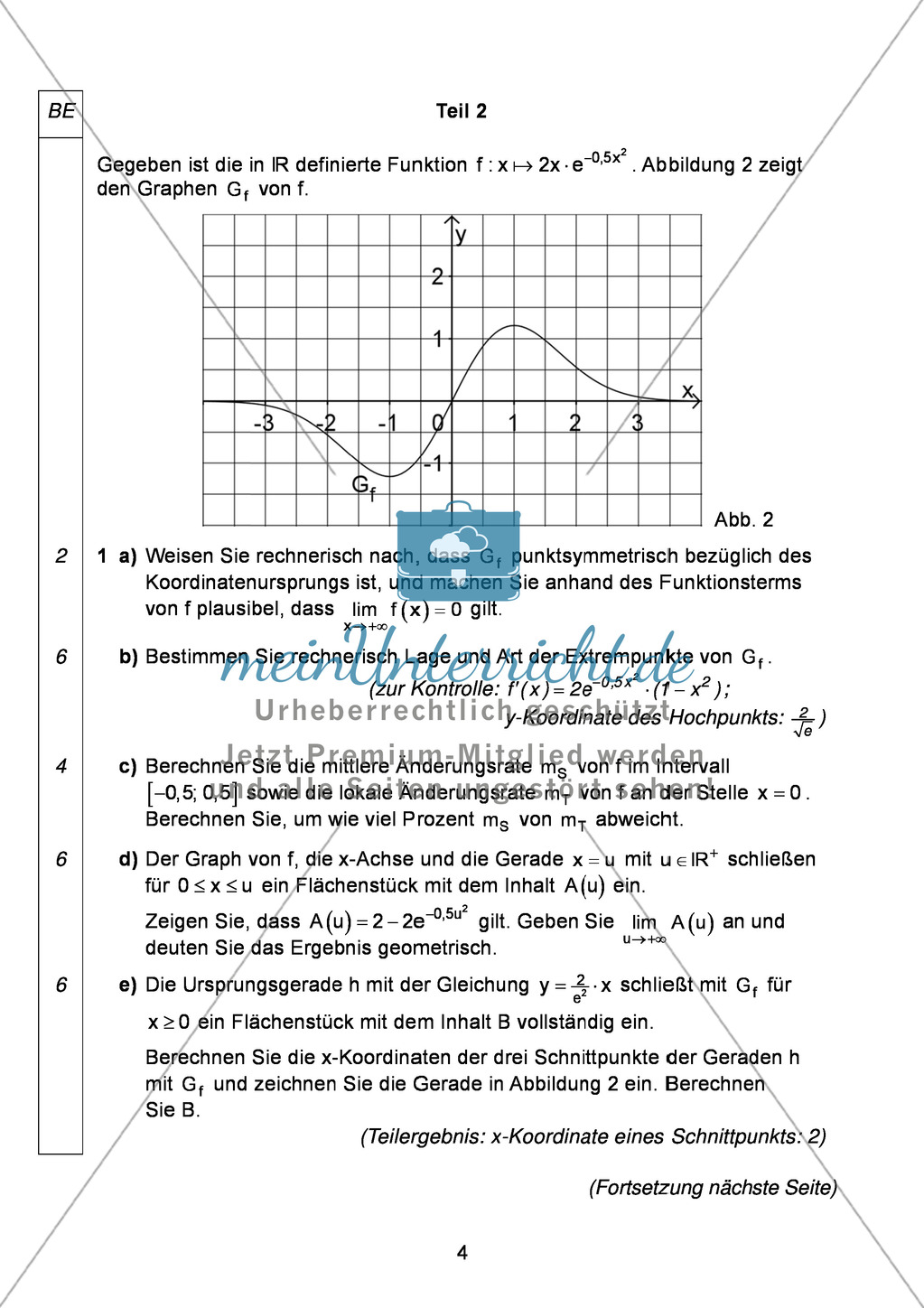 Abituraufgaben Bayern 2013 für Mathematik: Aufgabe zum Thema Analysis - Aufgabengruppe I Preview 2