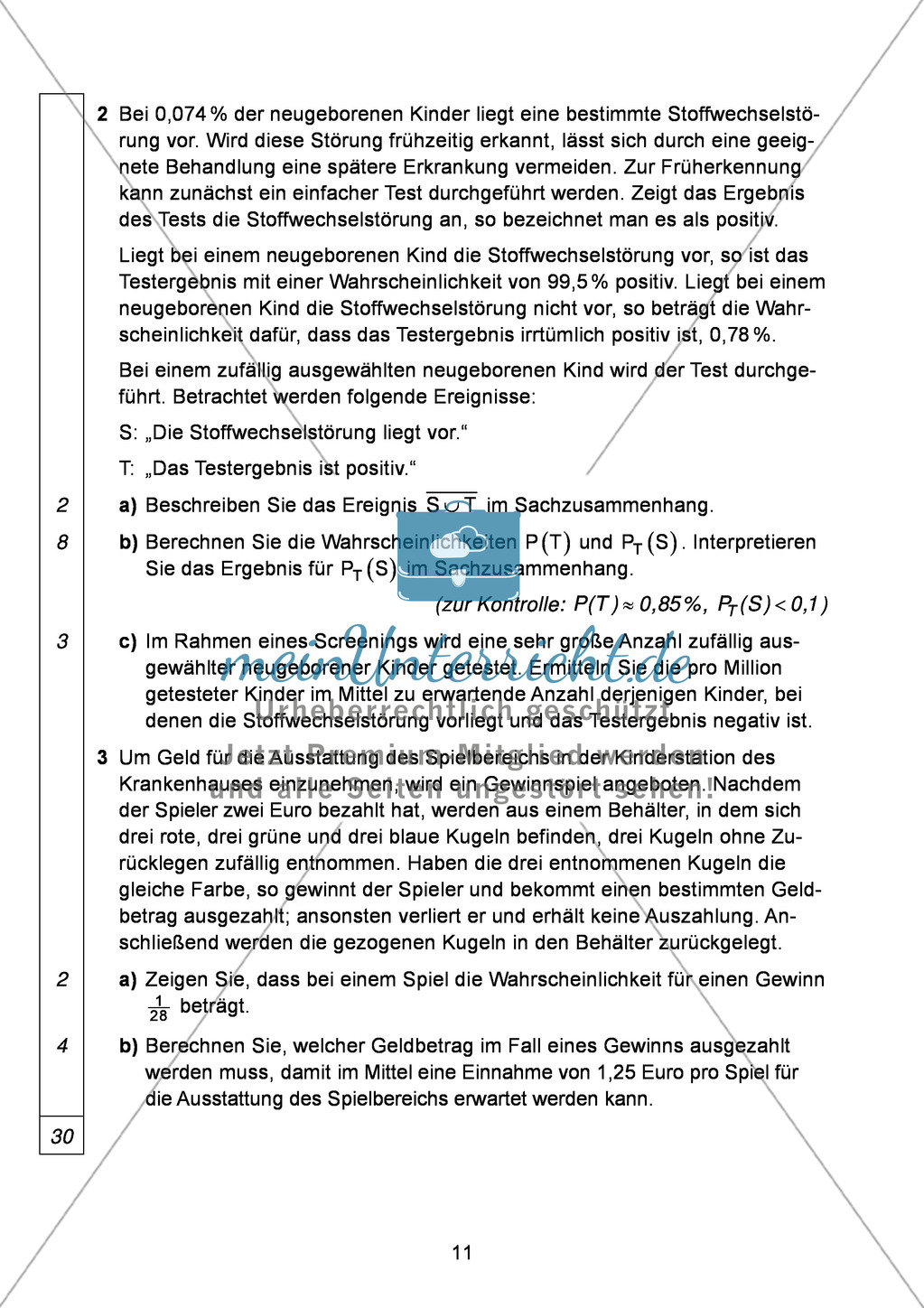 Abituraufgaben Bayern 2013 für Mathematik: Aufgabe zum Thema Stochastik - Aufgabengruppe I Preview 2
