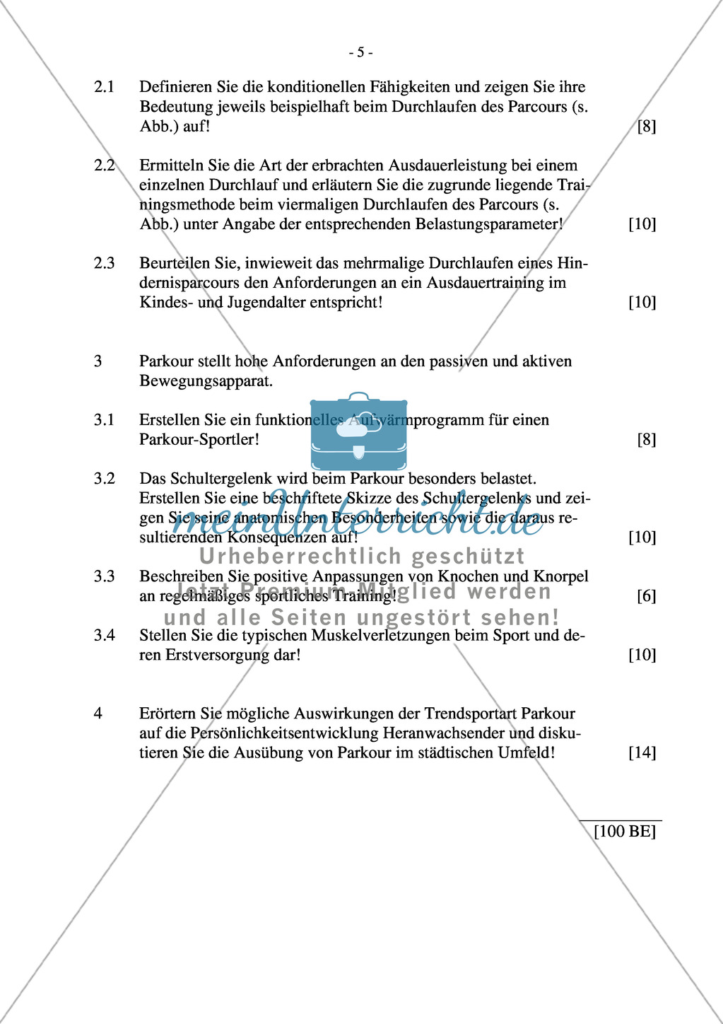 Abituraufgaben Bayern 2013: Sportbiologie/Trainingslehre und Bewegungslehre Psychologische, soziale und gesellschaftspolitische Bedeutung des Sports. Preview 5