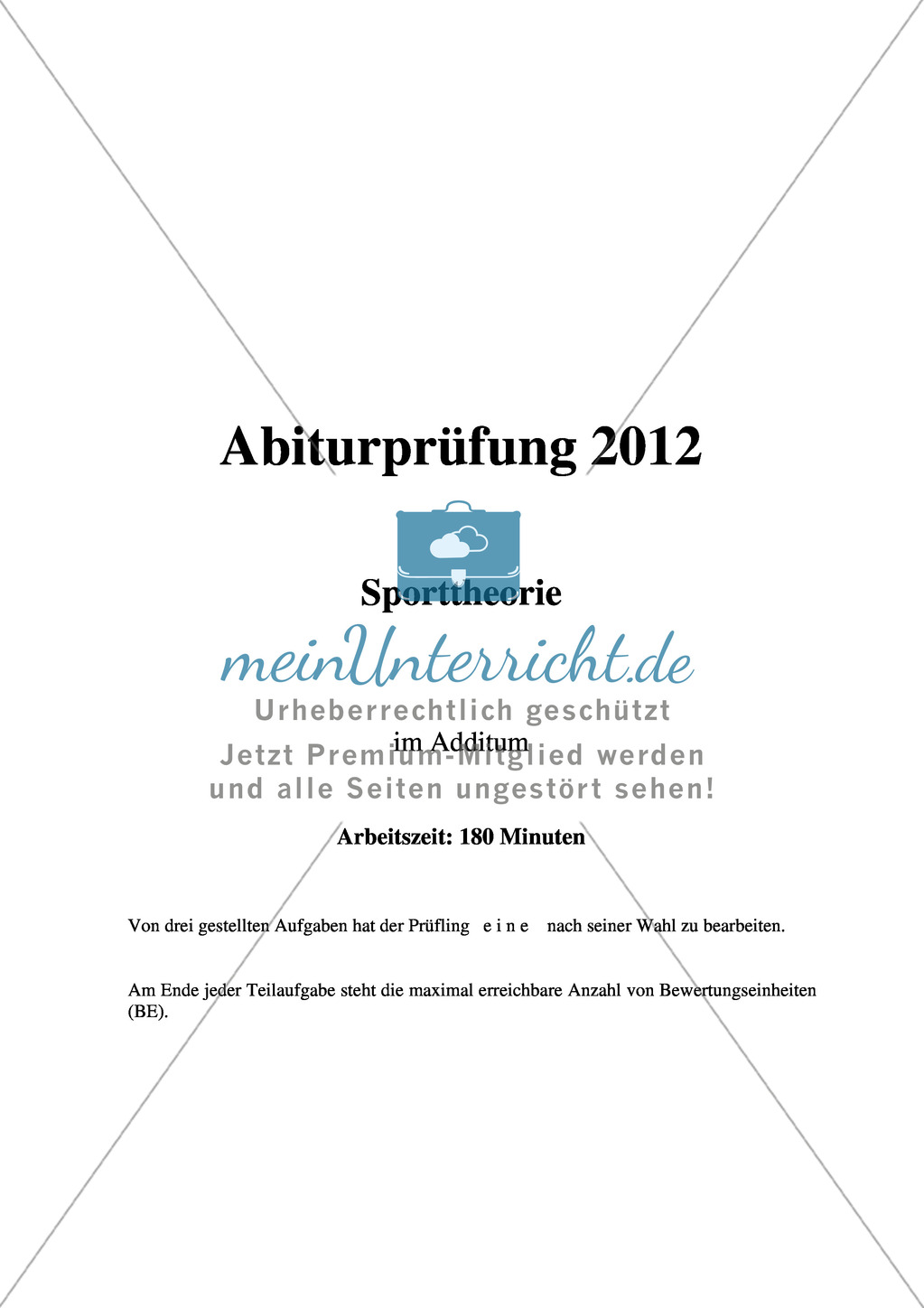 Abituraufgaben Bayern 2012: Sportbiologie, Trainingslehre und Bewegungslehre Psychologische, soziale und gesellschaftspolitische Aspekte des Sports. Preview 1