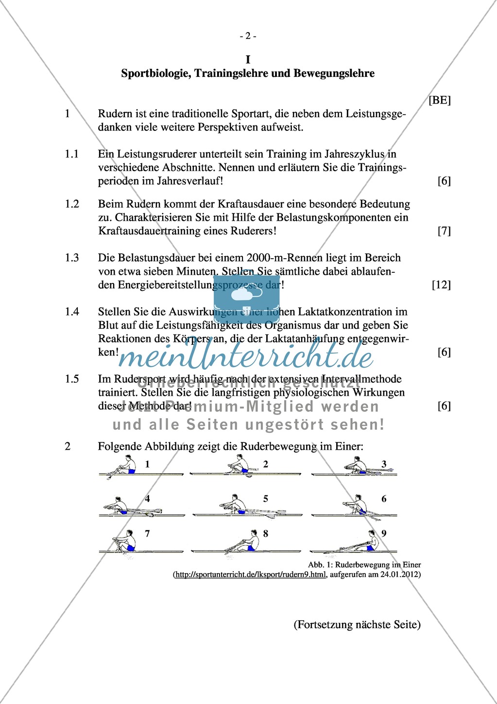 Abituraufgaben Bayern 2012: Sportbiologie, Trainingslehre und Bewegungslehre Psychologische, soziale und gesellschaftspolitische Aspekte des Sports. Preview 2