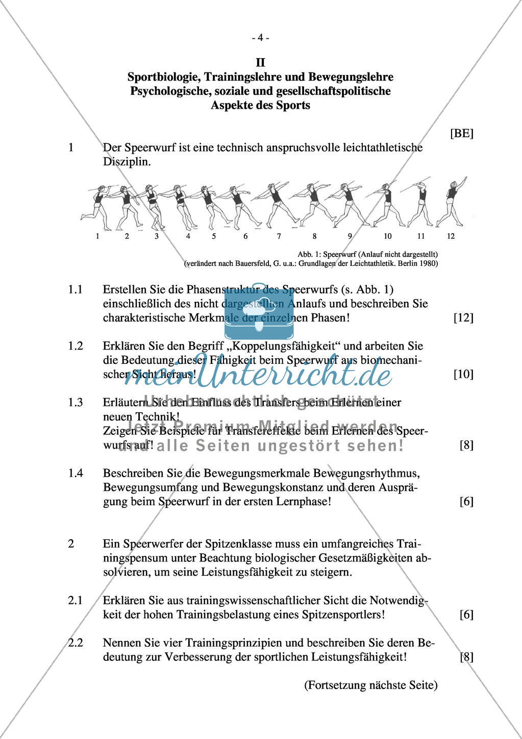 Abituraufgaben Bayern 2012: Sportbiologie, Trainingslehre und Bewegungslehre Psychologische, soziale und gesellschaftspolitische Aspekte des Sports. Preview 4