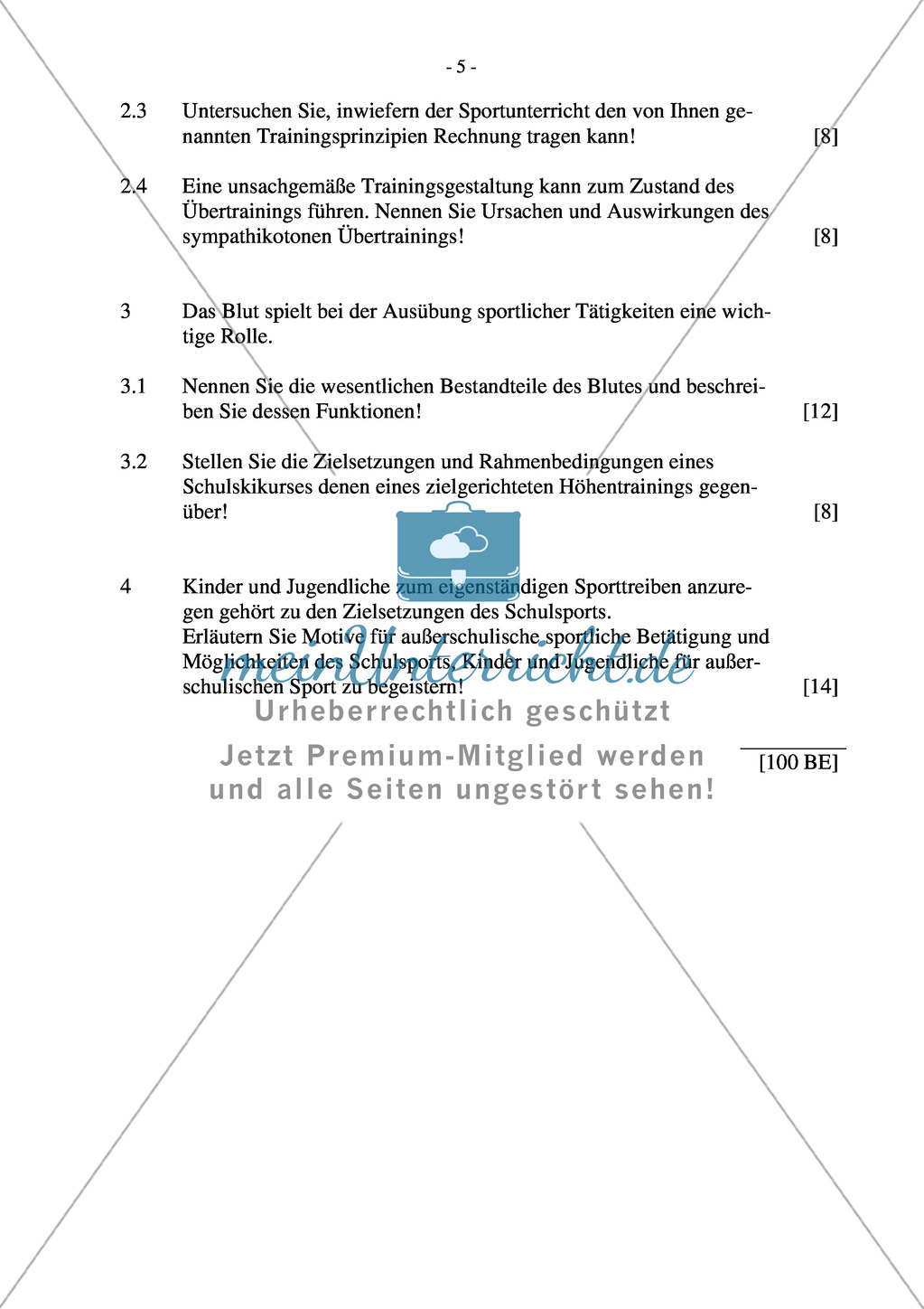 Abituraufgaben Bayern 2012: Sportbiologie, Trainingslehre und Bewegungslehre Psychologische, soziale und gesellschaftspolitische Aspekte des Sports. Preview 5
