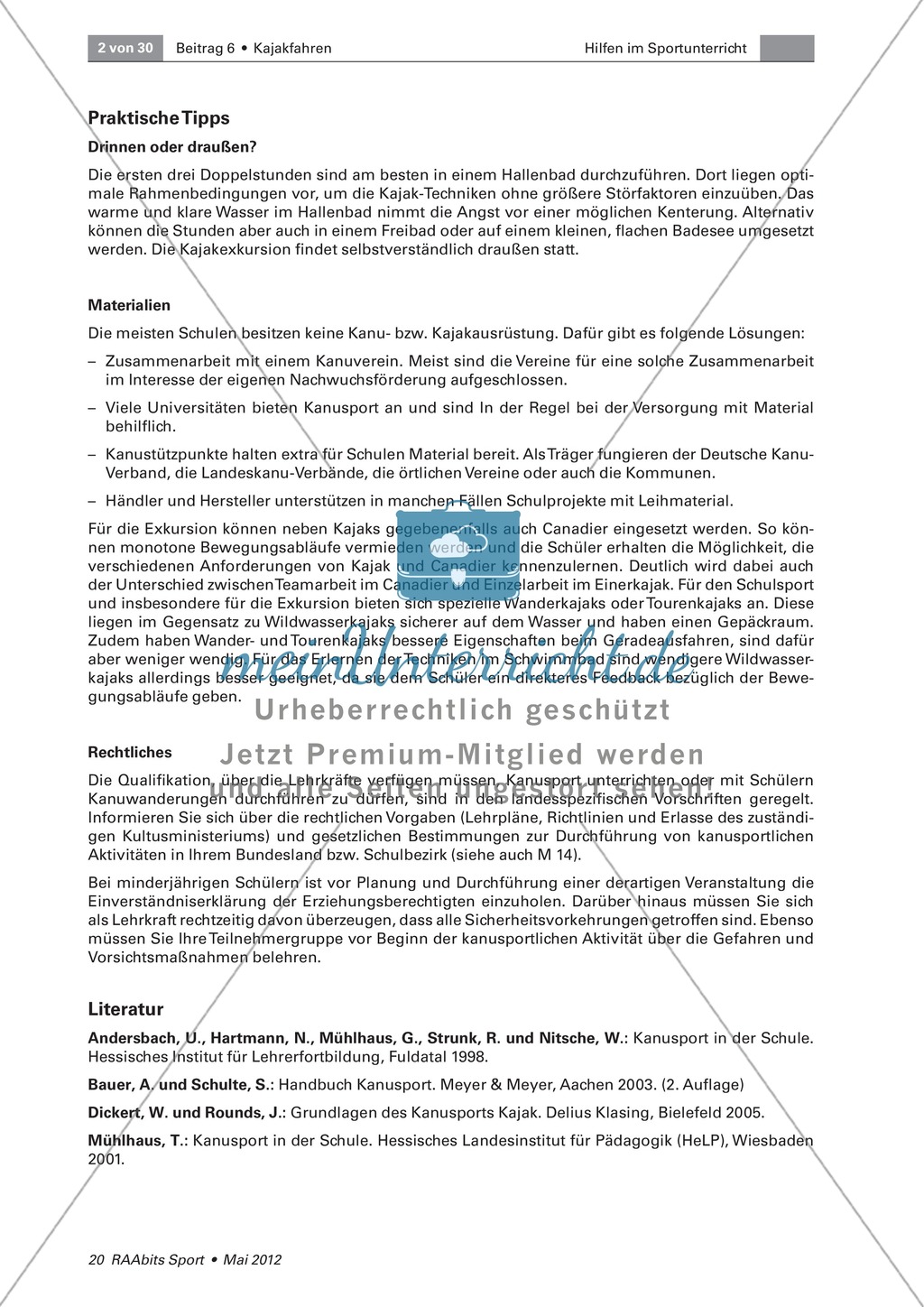 Ab aufs Wasser! - Das Erlernen des Kajakfahrens als Vorbereitung auf eine Exkursion. Eine Doppelstunde zum Thema: Technikschulung. Preview 2