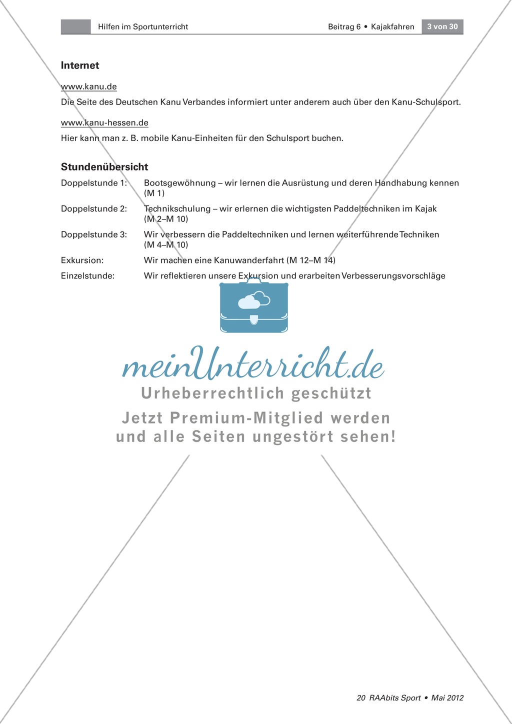 Ab aufs Wasser! - Das Erlernen des Kajakfahrens als Vorbereitung auf eine Exkursion. Eine Doppelstunde zum Thema: Technikschulung. Preview 3