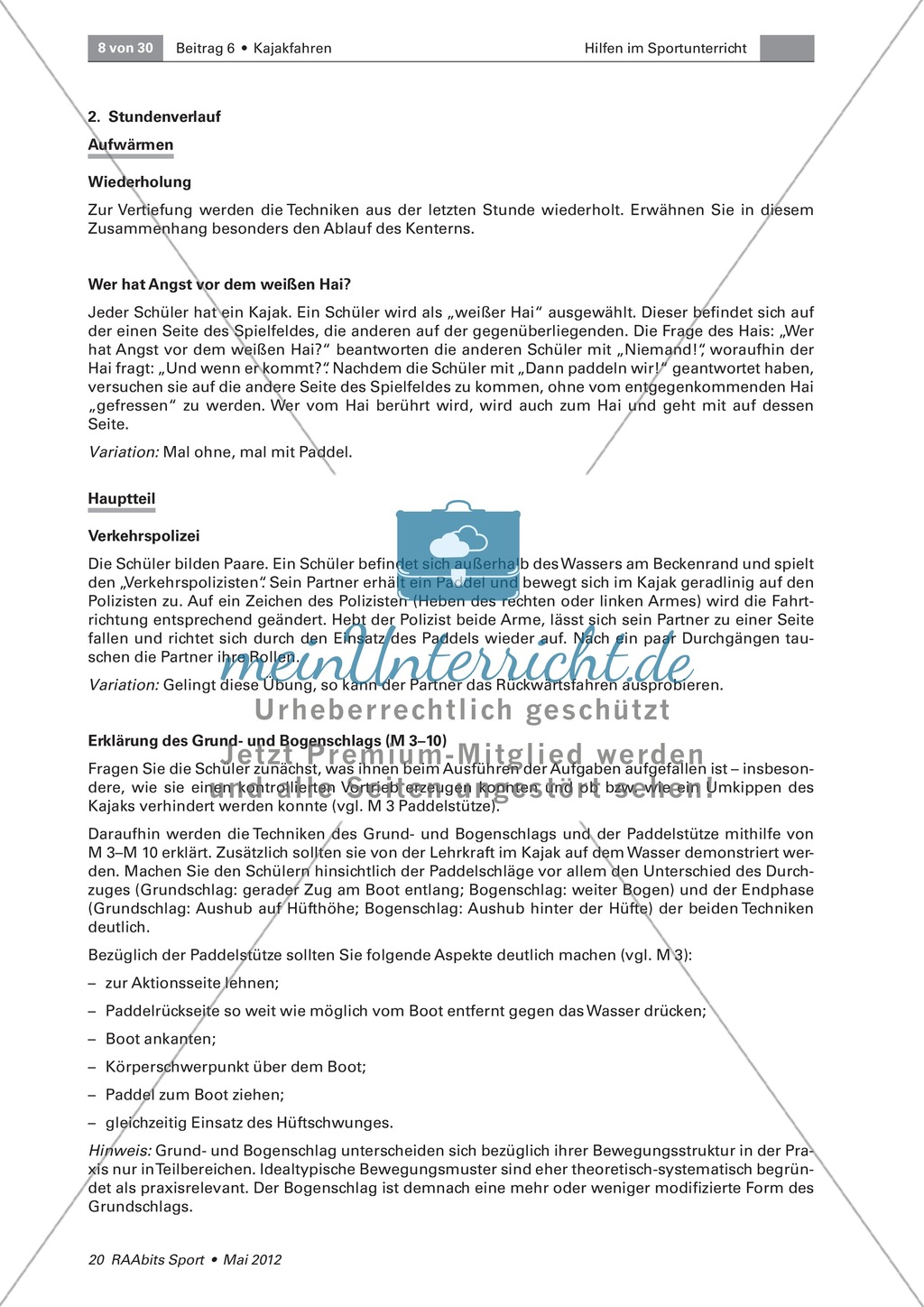 Ab aufs Wasser! - Das Erlernen des Kajakfahrens als Vorbereitung auf eine Exkursion. Eine Doppelstunde zum Thema: Technikschulung. Preview 5