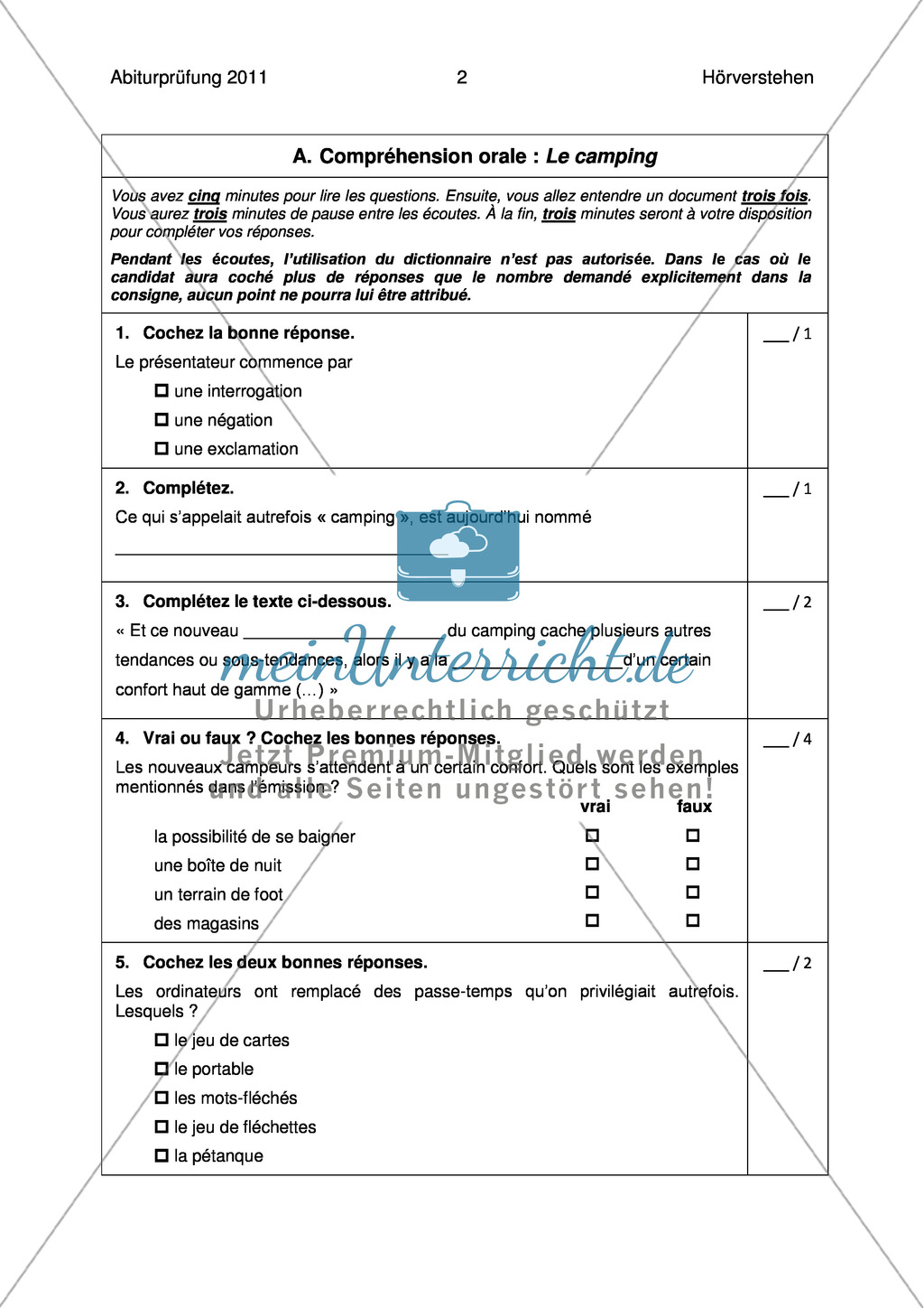 Abituraufgaben Bayern 2011: Französisch. Hörverstehensaufgaben zu