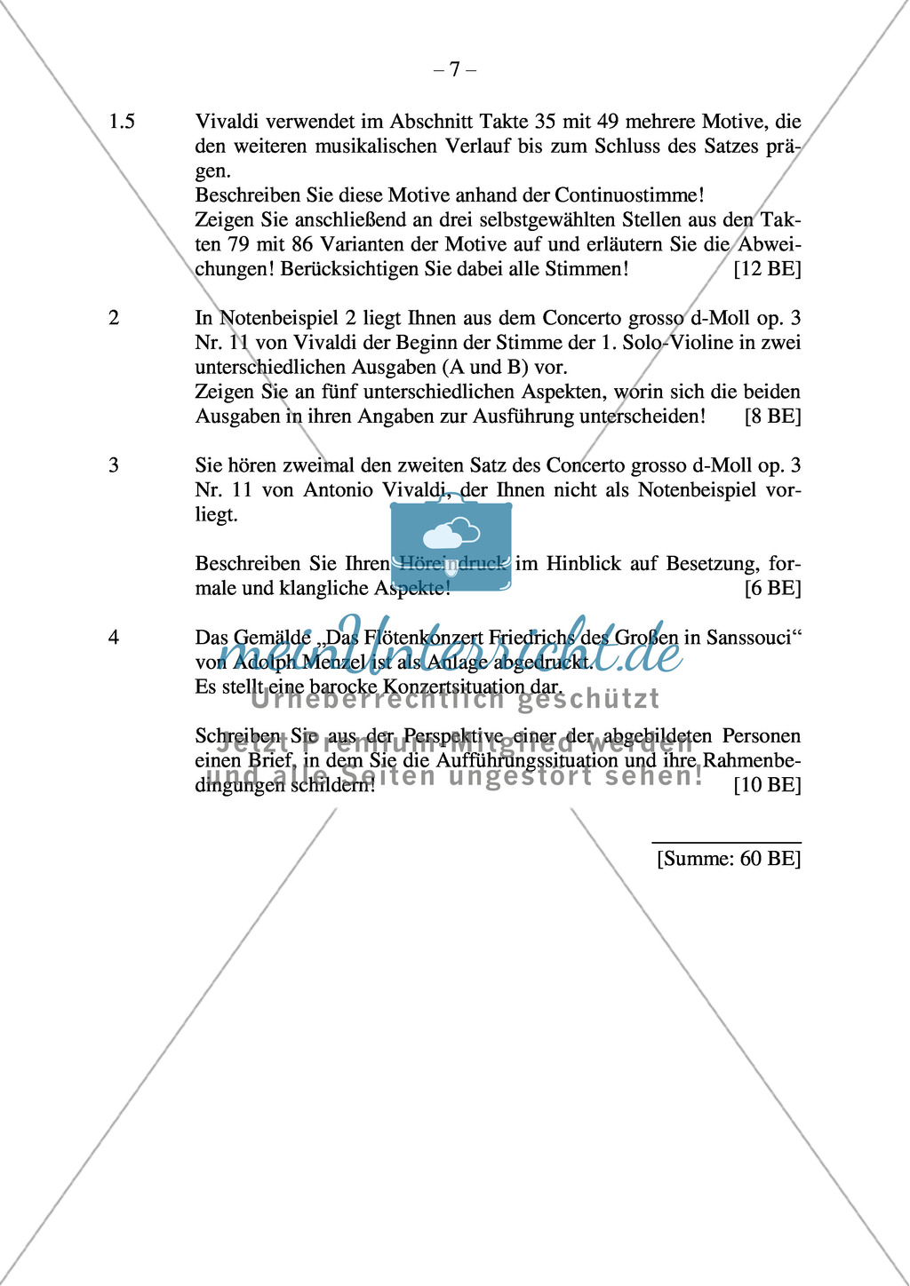 Abituraufgaben Bayern 2011: Analyse musikal. Merkmale des Barock anhand eines Concerto grosso von A. Vivaldi (1711) Preview 2