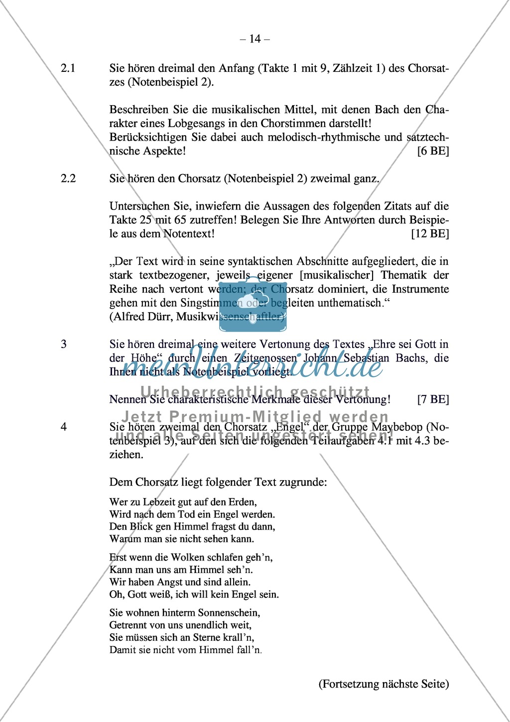 Abituraufgaben Bayern 2011: Analyse von barocken Kompositionsprinzipien anhand von J.S. Bachs Weihnachtsoratorium und dem Chorsatz